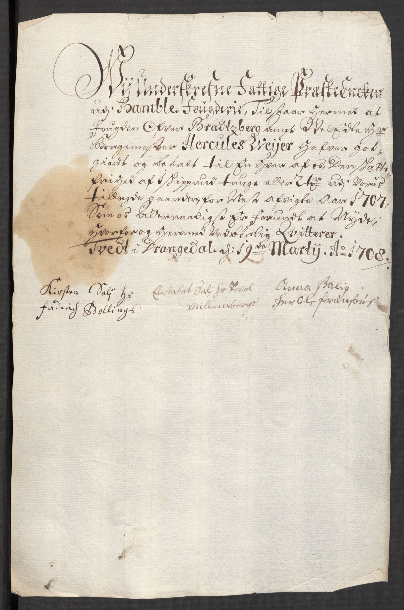 Rentekammeret inntil 1814, Reviderte regnskaper, Fogderegnskap, AV/RA-EA-4092/R36/L2117: Fogderegnskap Øvre og Nedre Telemark og Bamble, 1707, s. 503