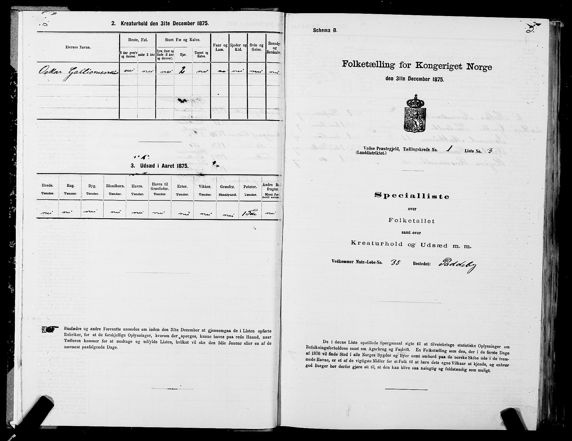 SATØ, Folketelling 1875 for 2029L Vadsø prestegjeld, Vadsø landsokn, 1875, s. 1005