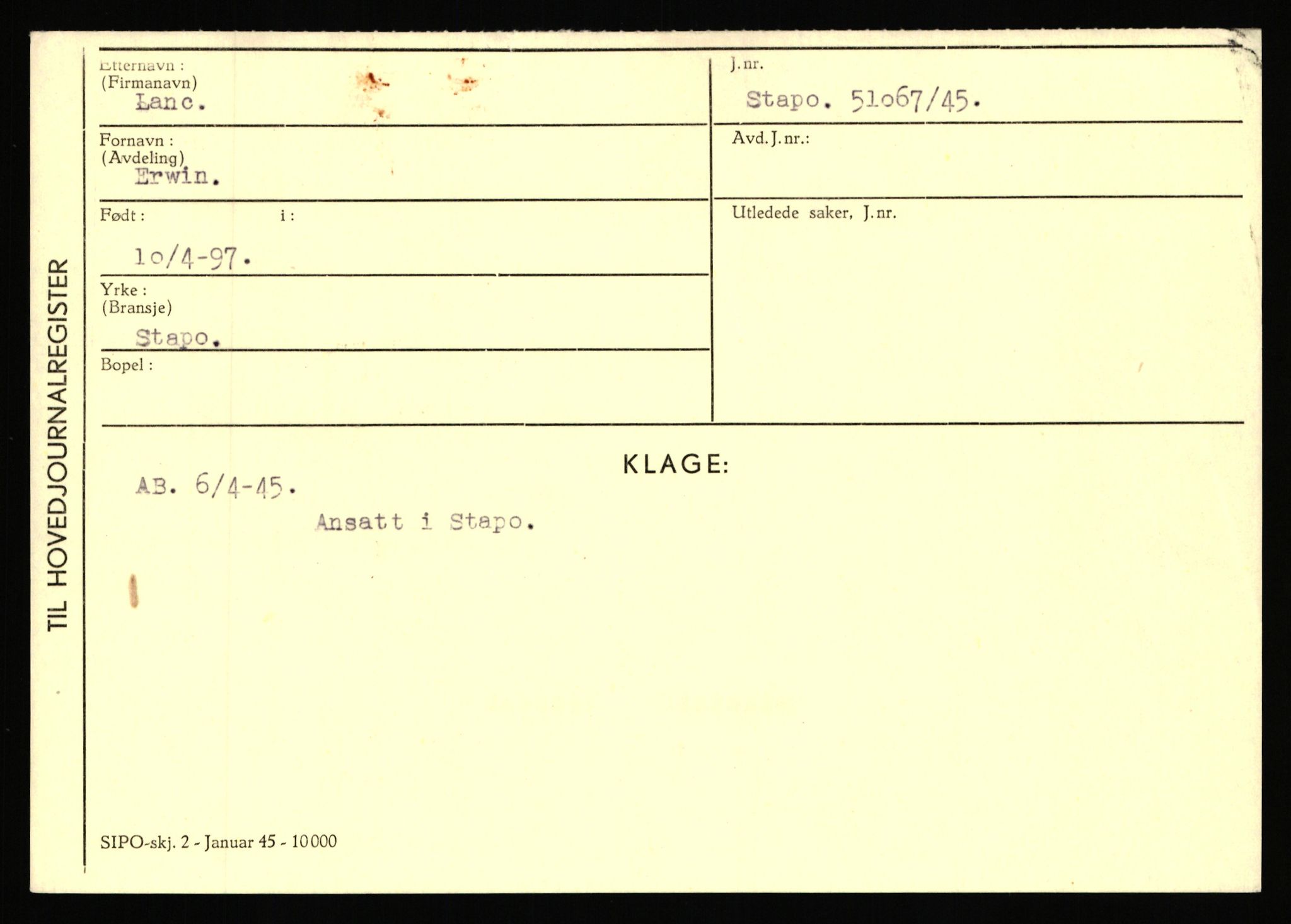 Statspolitiet - Hovedkontoret / Osloavdelingen, AV/RA-S-1329/C/Ca/L0009: Knutsen - Limstrand, 1943-1945, s. 2596