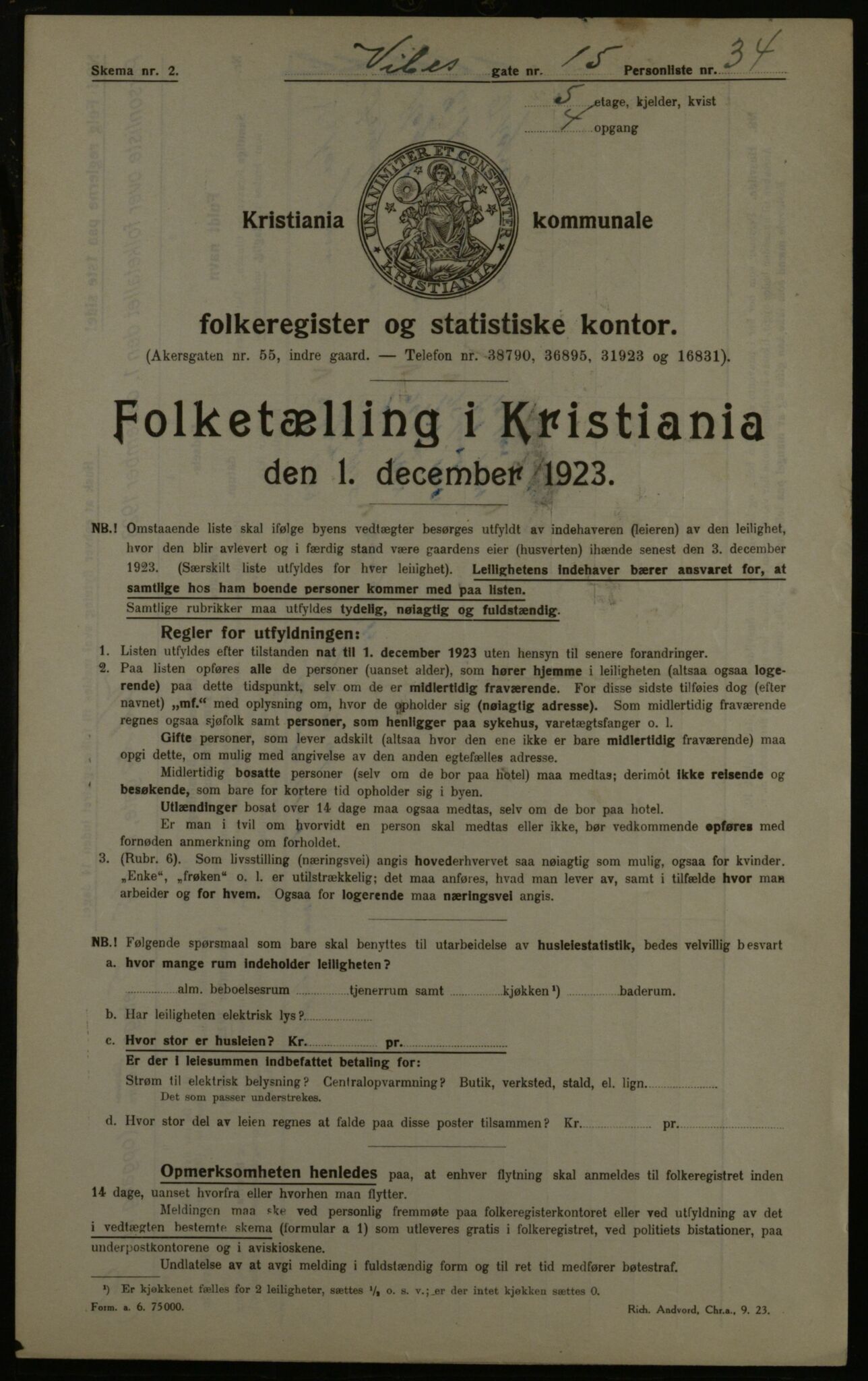 OBA, Kommunal folketelling 1.12.1923 for Kristiania, 1923, s. 135810