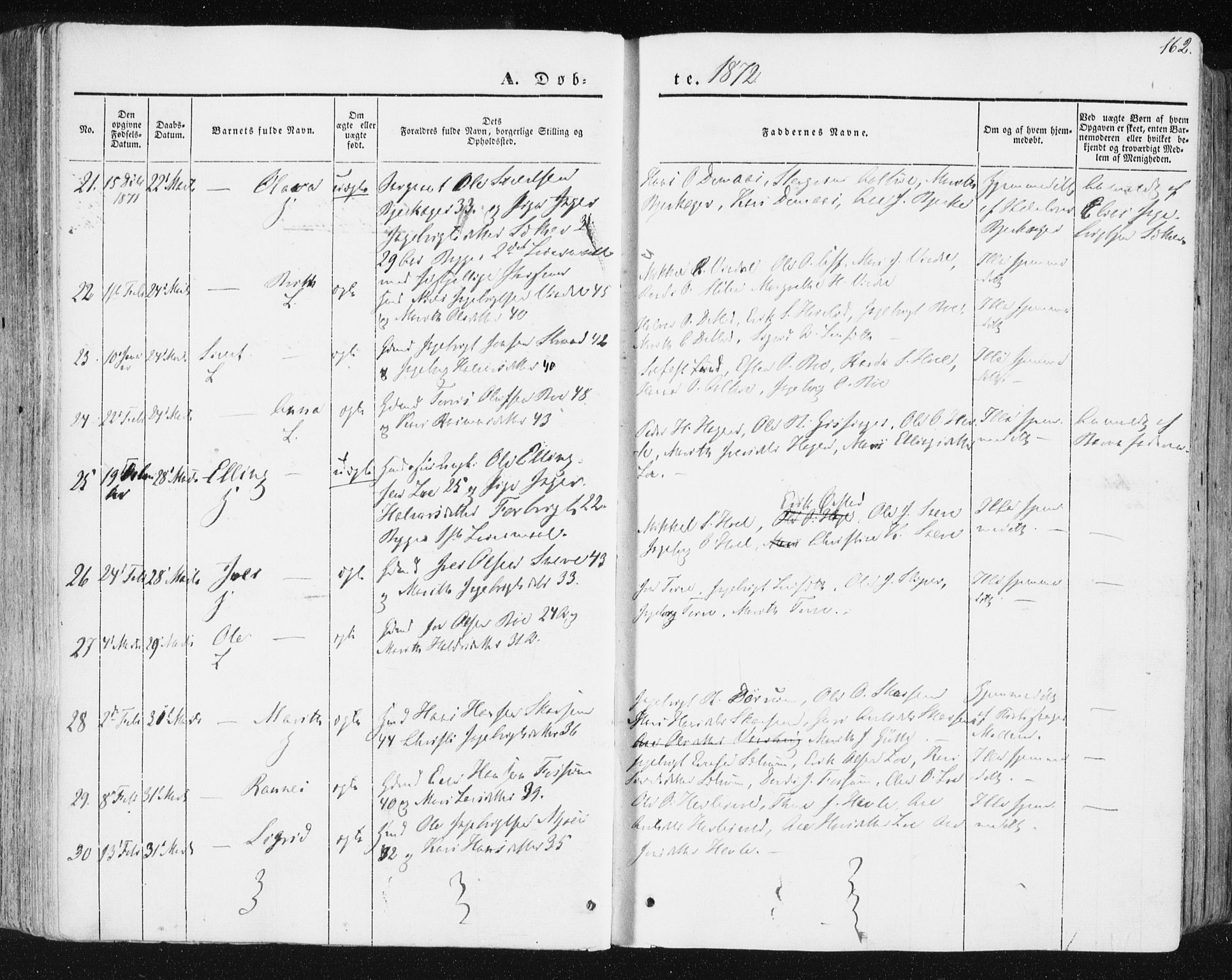 Ministerialprotokoller, klokkerbøker og fødselsregistre - Sør-Trøndelag, SAT/A-1456/678/L0899: Ministerialbok nr. 678A08, 1848-1872, s. 162