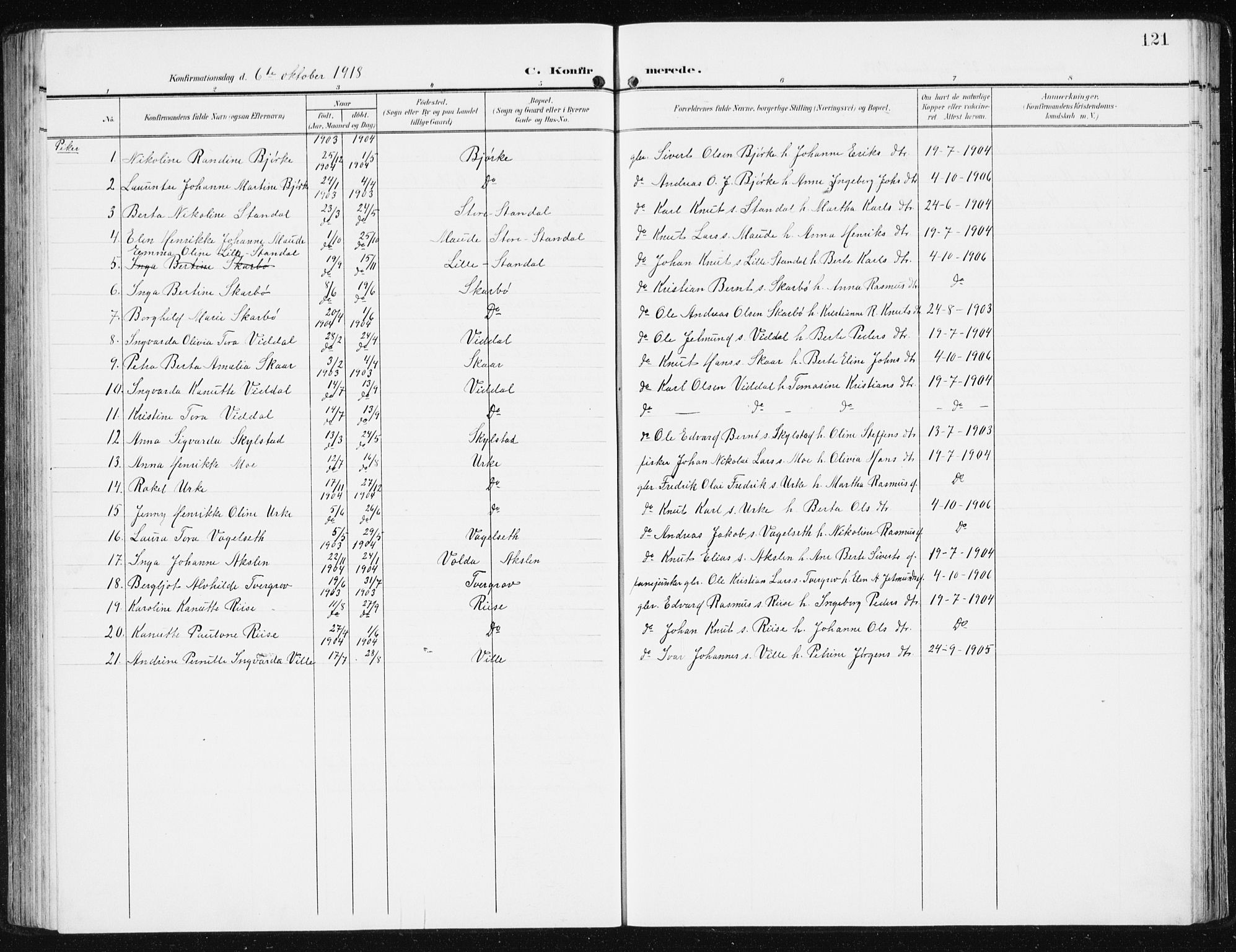 Ministerialprotokoller, klokkerbøker og fødselsregistre - Møre og Romsdal, AV/SAT-A-1454/515/L0216: Klokkerbok nr. 515C03, 1906-1941, s. 121