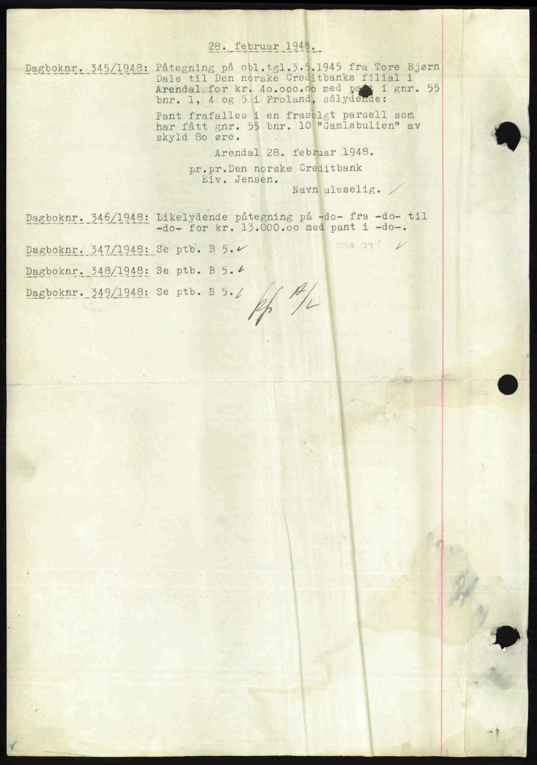 Nedenes sorenskriveri, SAK/1221-0006/G/Gb/Gba/L0058: Pantebok nr. A10, 1947-1948, Dagboknr: 345/1948