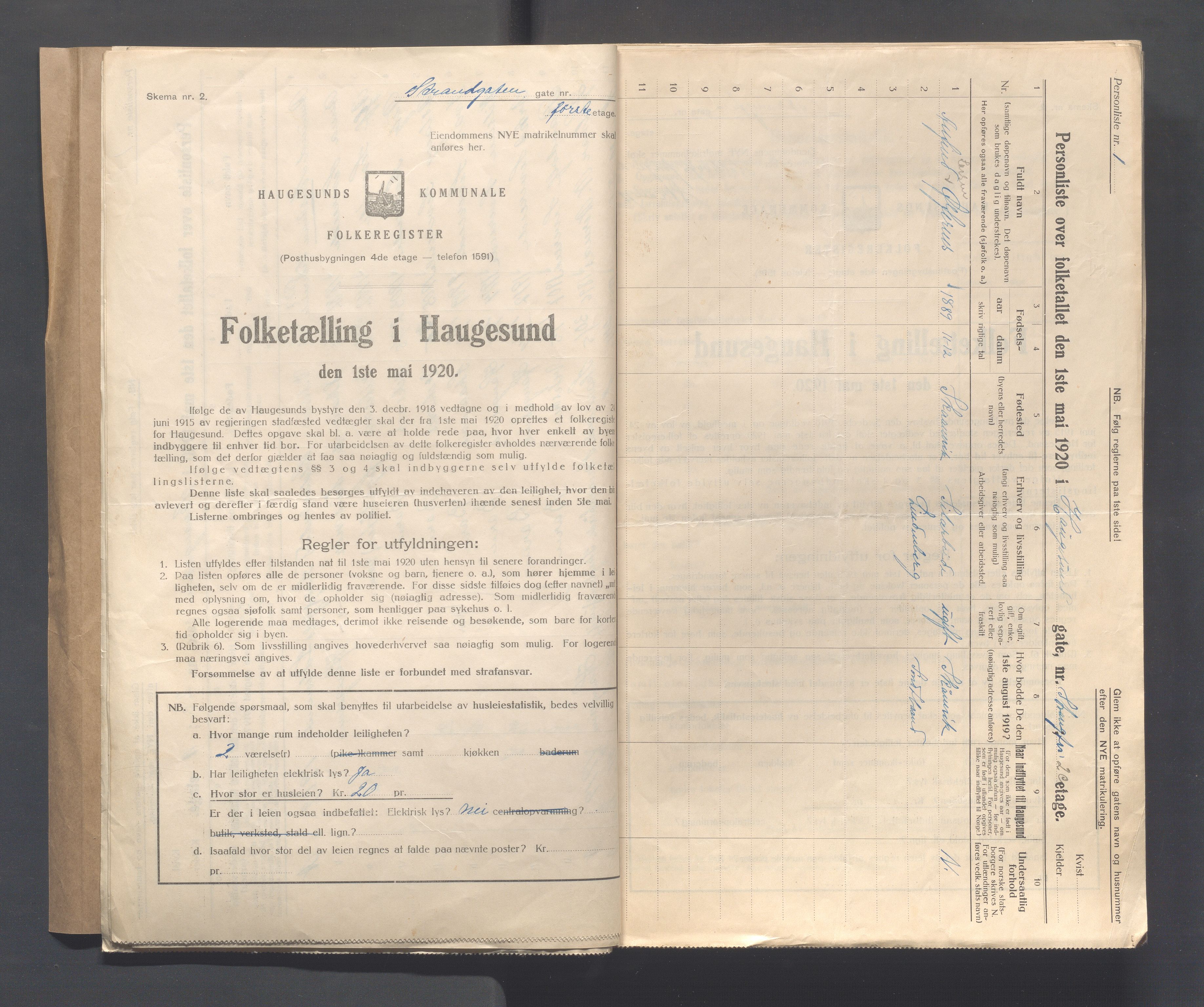 IKAR, Kommunal folketelling 1.5.1920 for Haugesund, 1920, s. 4107