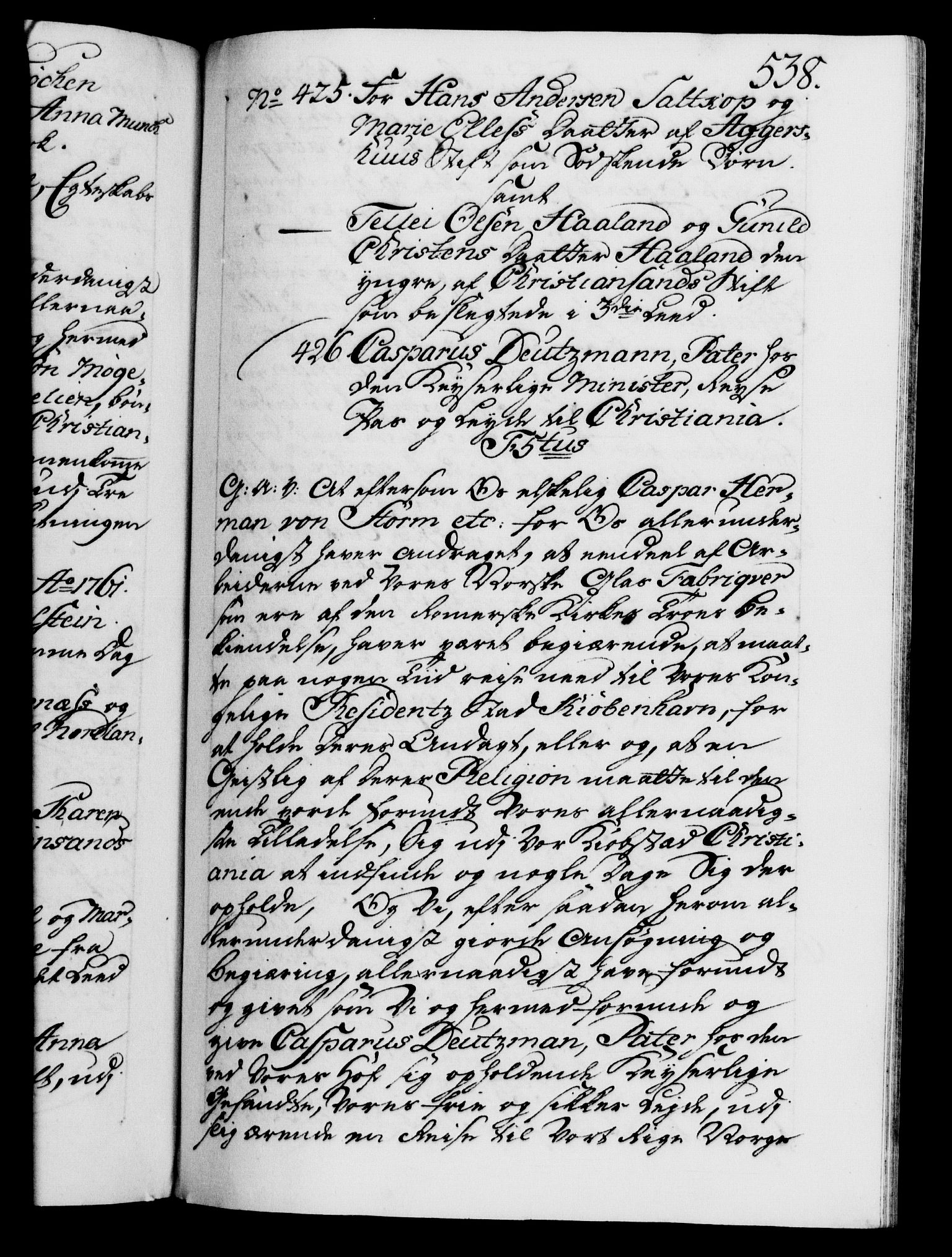 Danske Kanselli 1572-1799, AV/RA-EA-3023/F/Fc/Fca/Fcaa/L0041: Norske registre, 1760-1762, s. 538a
