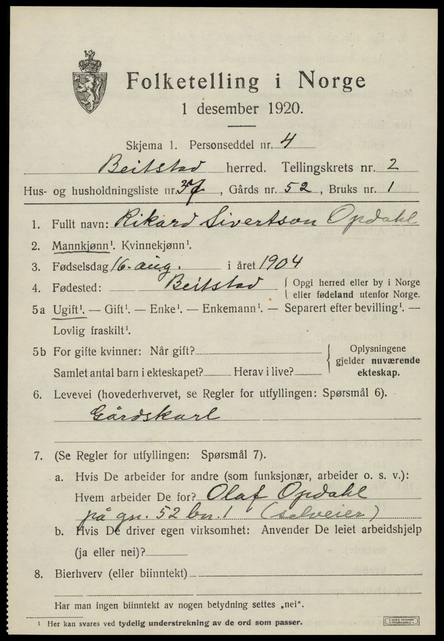 SAT, Folketelling 1920 for 1727 Beitstad herred, 1920, s. 1899