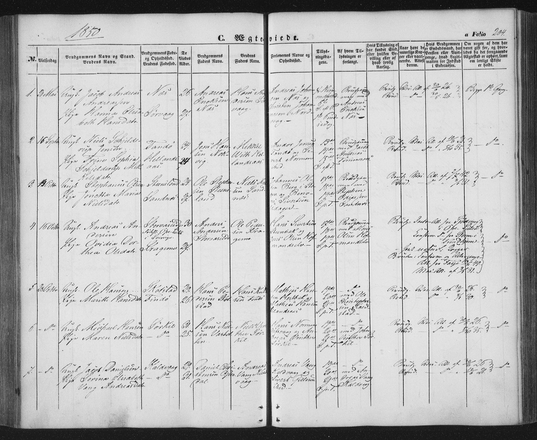 Ministerialprotokoller, klokkerbøker og fødselsregistre - Nordland, AV/SAT-A-1459/859/L0844: Ministerialbok nr. 859A04, 1849-1862, s. 204
