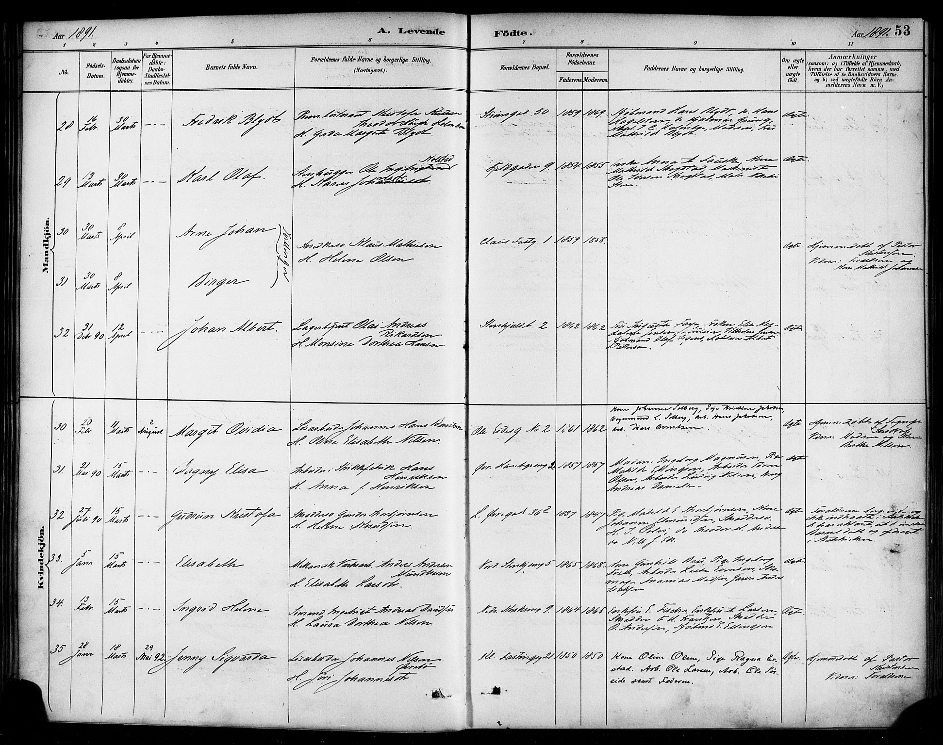 Korskirken sokneprestembete, SAB/A-76101/H/Haa/L0022: Ministerialbok nr. B 8, 1889-1899, s. 53