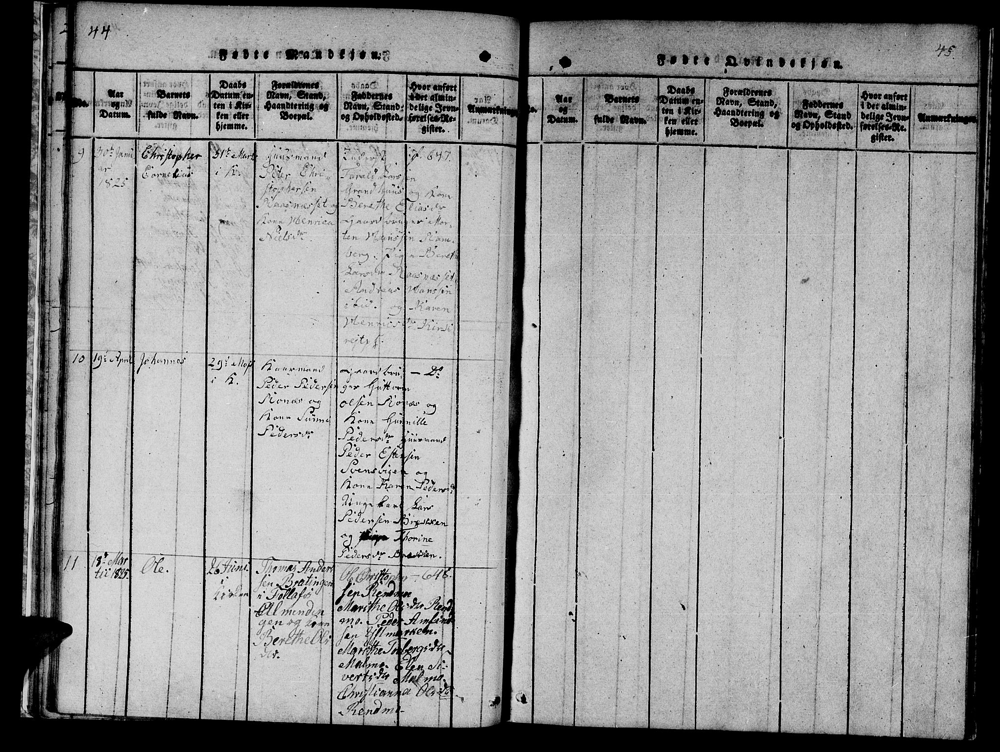 Ministerialprotokoller, klokkerbøker og fødselsregistre - Nord-Trøndelag, SAT/A-1458/745/L0433: Klokkerbok nr. 745C02, 1817-1825, s. 44-45