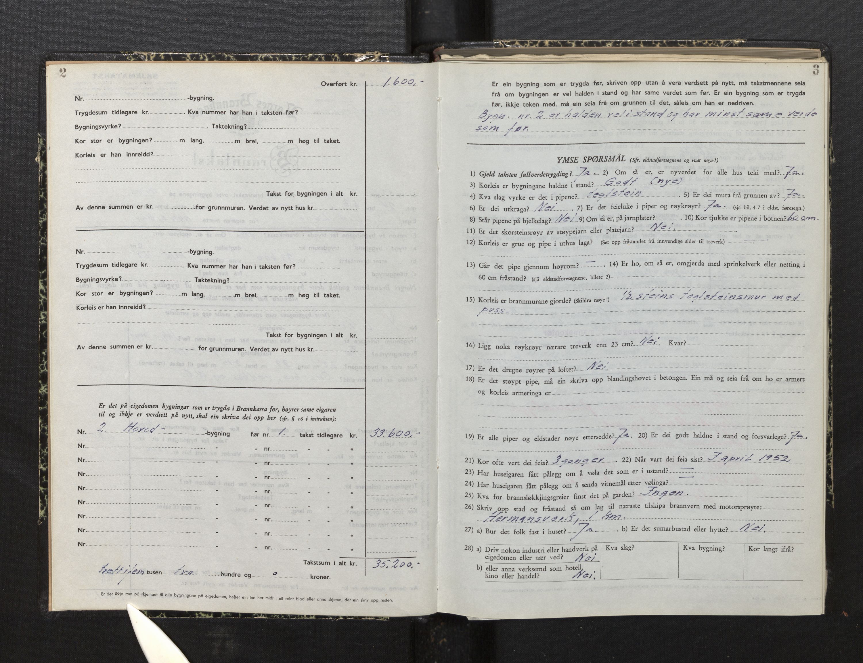 Lensmannen i Leikanger, AV/SAB-A-29201/0012/L0010: Branntakstprotokoll, skjematakst, 1952-1955, s. 2-3