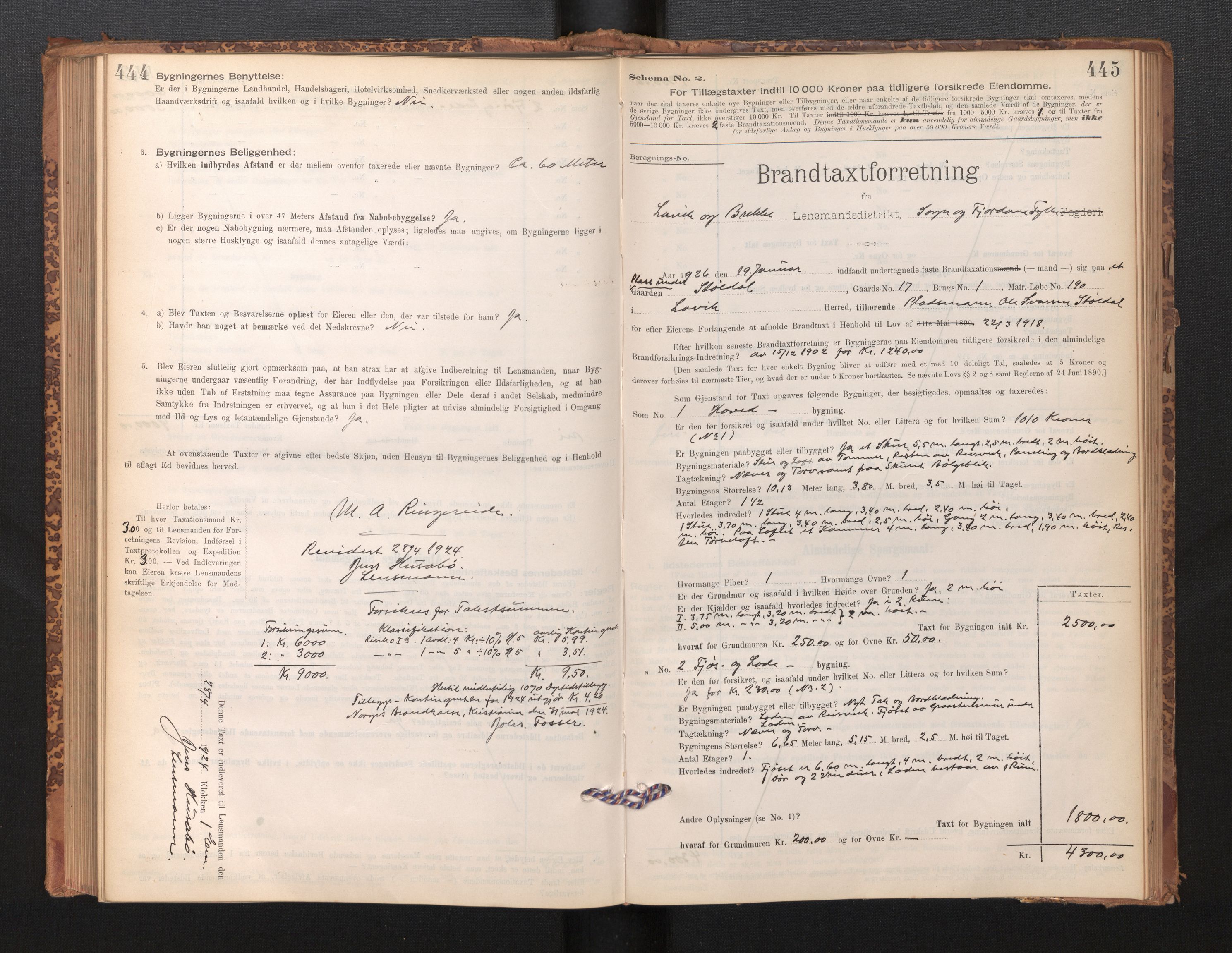 Lensmannen i Lavik, SAB/A-29101/0012/L0002: Branntakstprotokoll, skjematakst, 1895-1933, s. 444-445