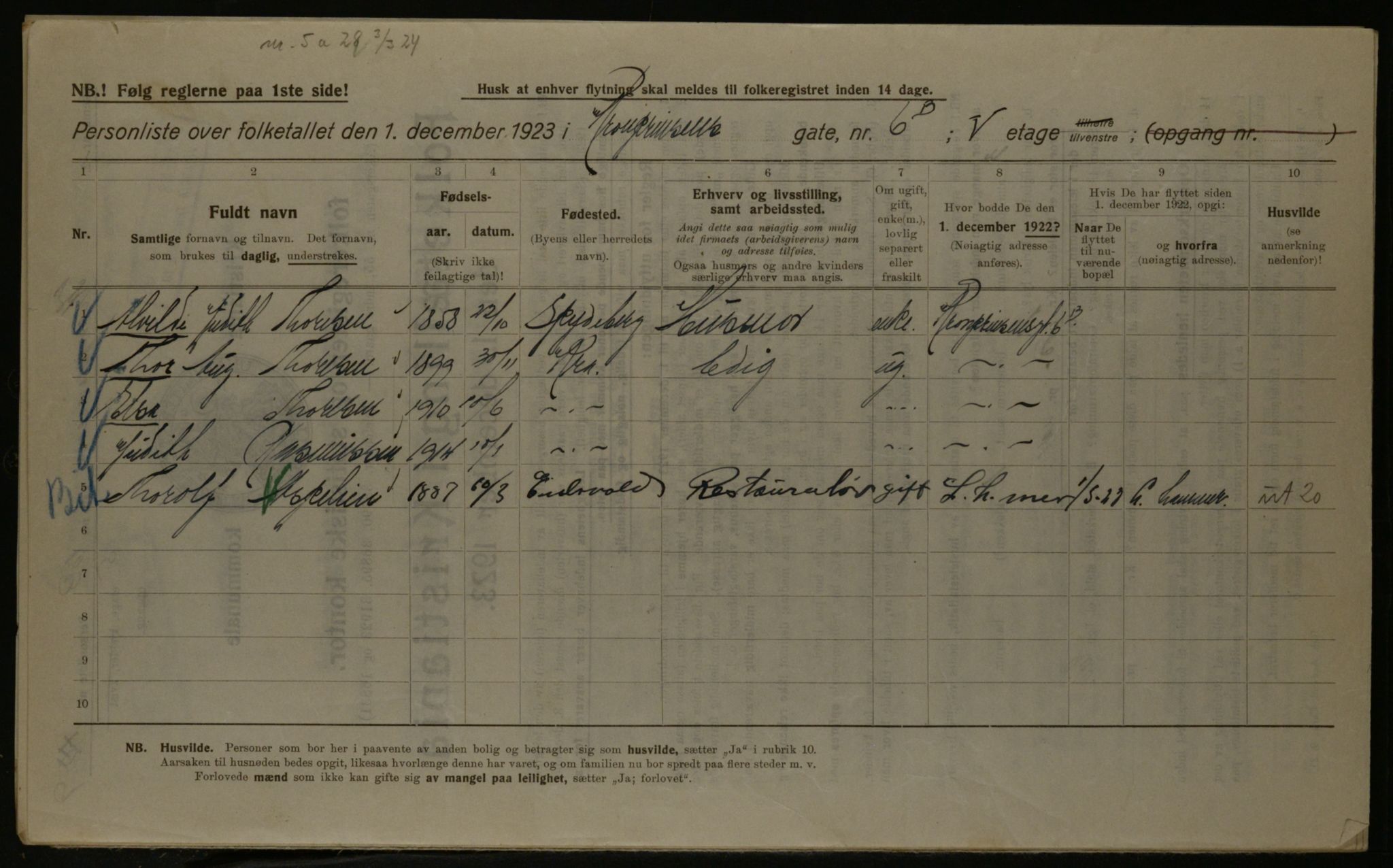 OBA, Kommunal folketelling 1.12.1923 for Kristiania, 1923, s. 61190