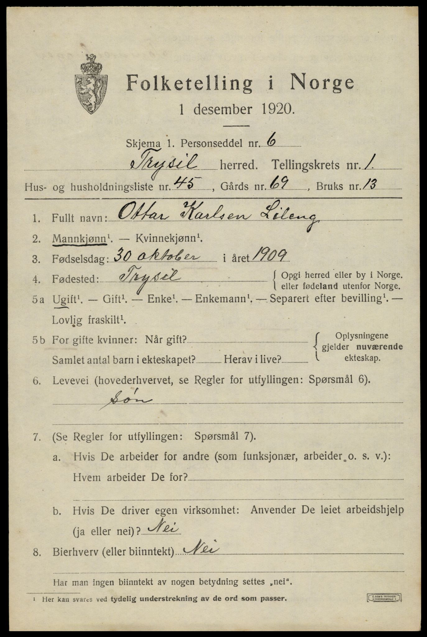 SAH, Folketelling 1920 for 0428 Trysil herred, 1920, s. 3067