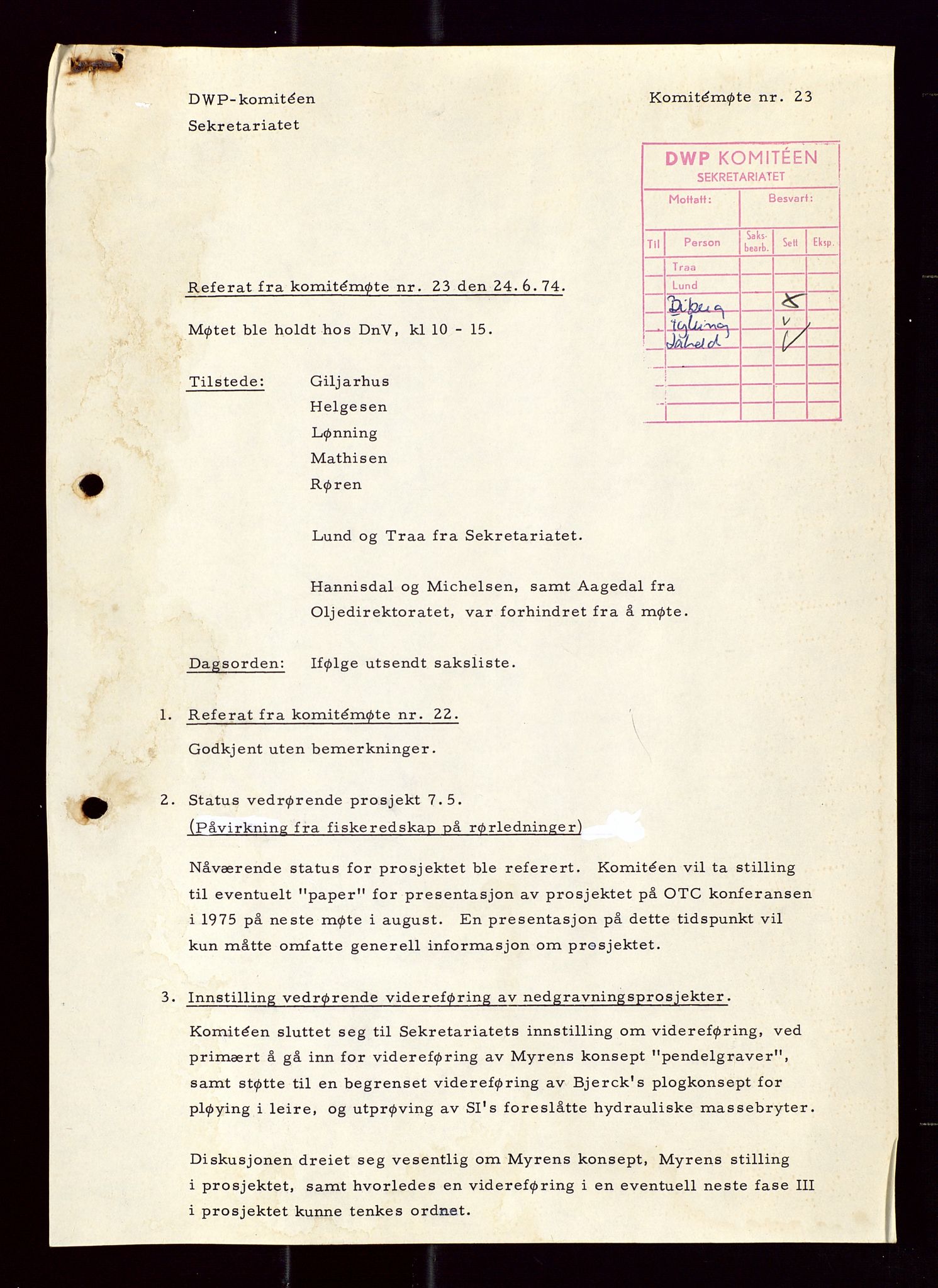 Industridepartementet, Oljekontoret, AV/SAST-A-101348/Di/L0001: DWP, møter juni - november, komiteemøter nr. 19 - 26, 1973-1974, s. 624