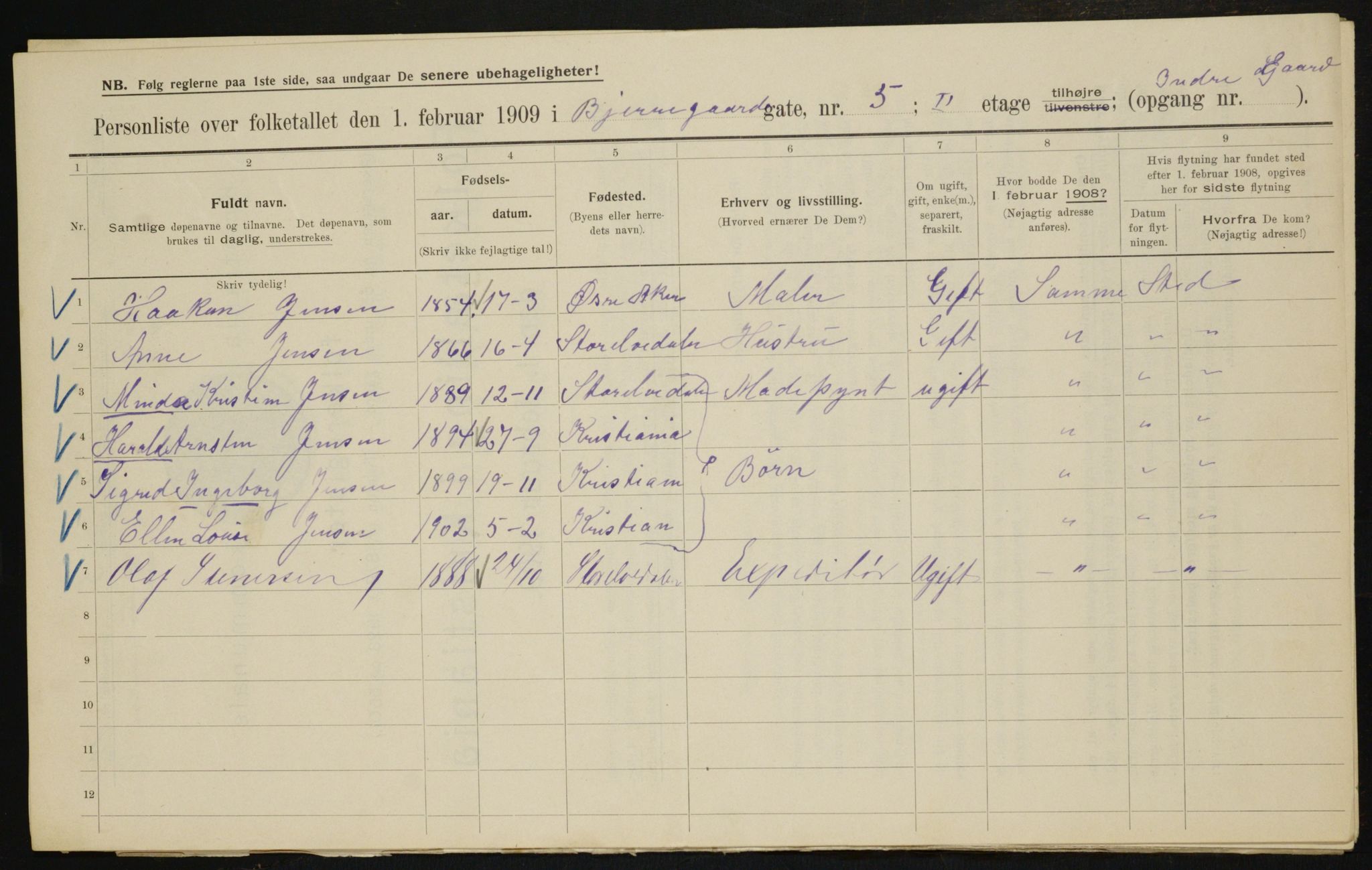 OBA, Kommunal folketelling 1.2.1909 for Kristiania kjøpstad, 1909, s. 5182