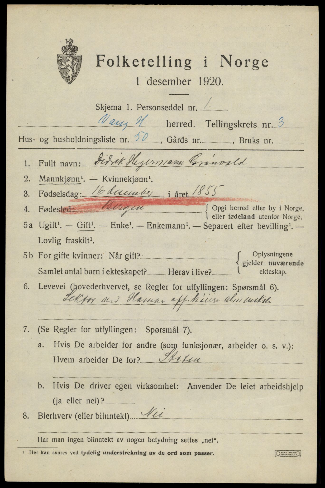 SAH, Folketelling 1920 for 0414 Vang herred, 1920, s. 9965