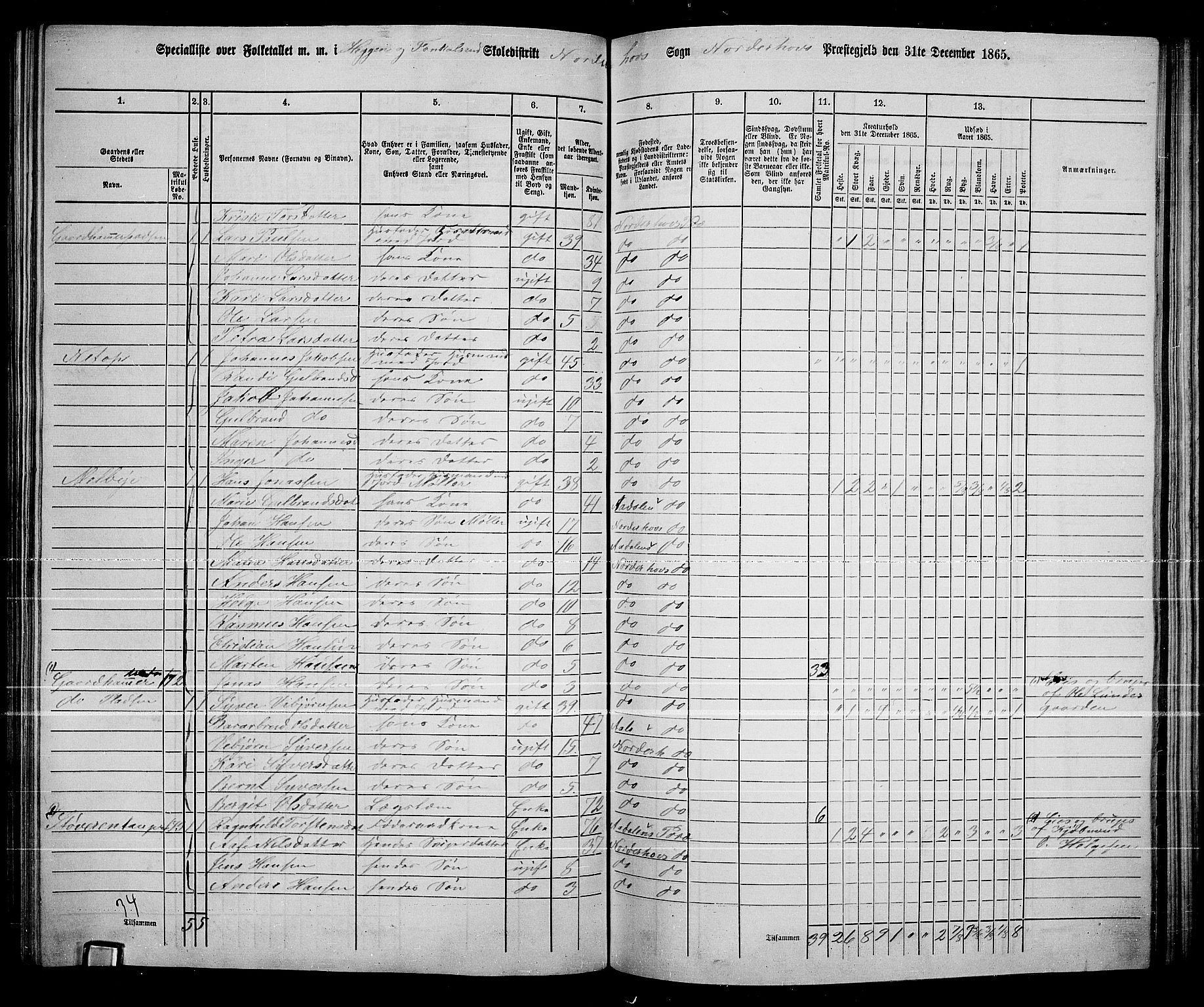 RA, Folketelling 1865 for 0613L Norderhov prestegjeld, Norderhov sokn, Haug sokn og Lunder sokn, 1865, s. 201