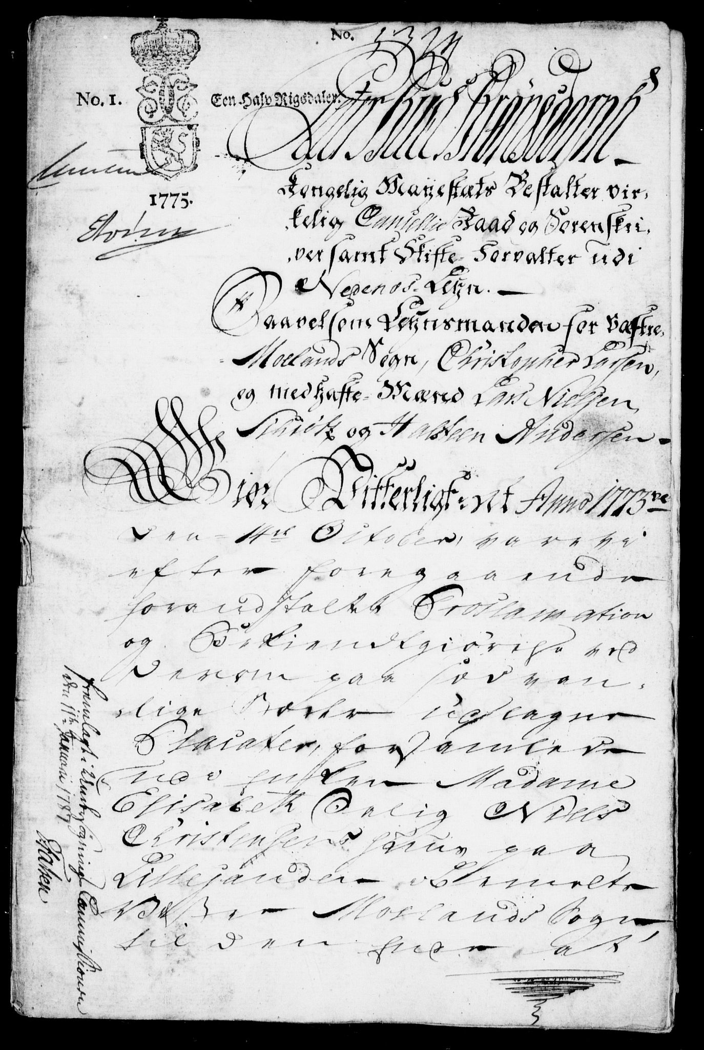 Danske Kanselli, Skapsaker, RA/EA-4061/F/L0100: Skap 16, pakke 7 VI, 1770-1787, s. 187
