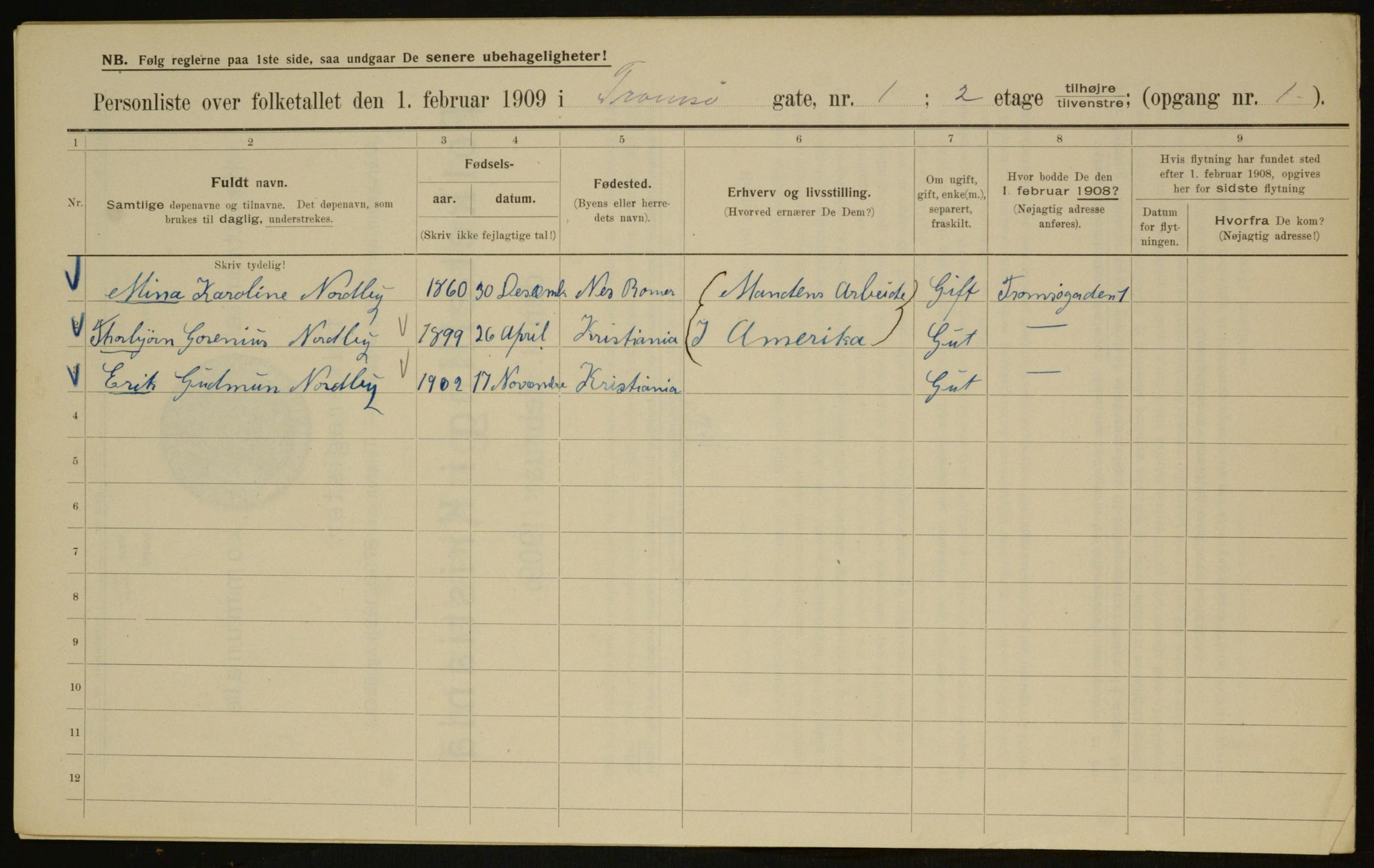 OBA, Kommunal folketelling 1.2.1909 for Kristiania kjøpstad, 1909, s. 104837