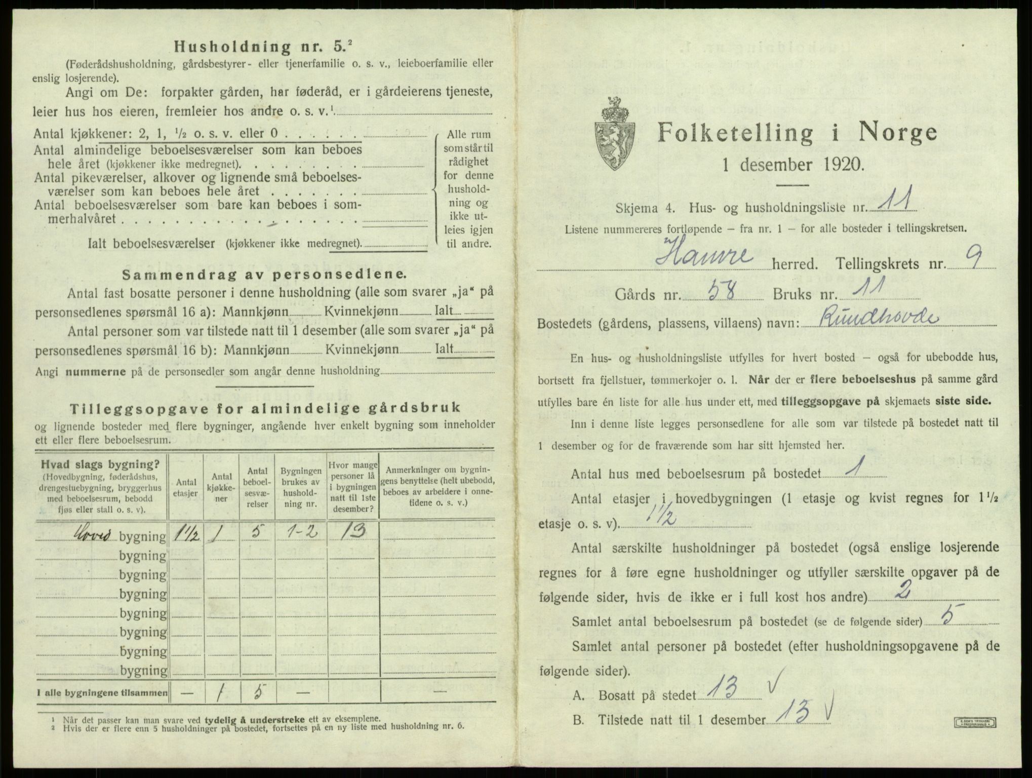 SAB, Folketelling 1920 for 1254 Hamre herred, 1920, s. 732