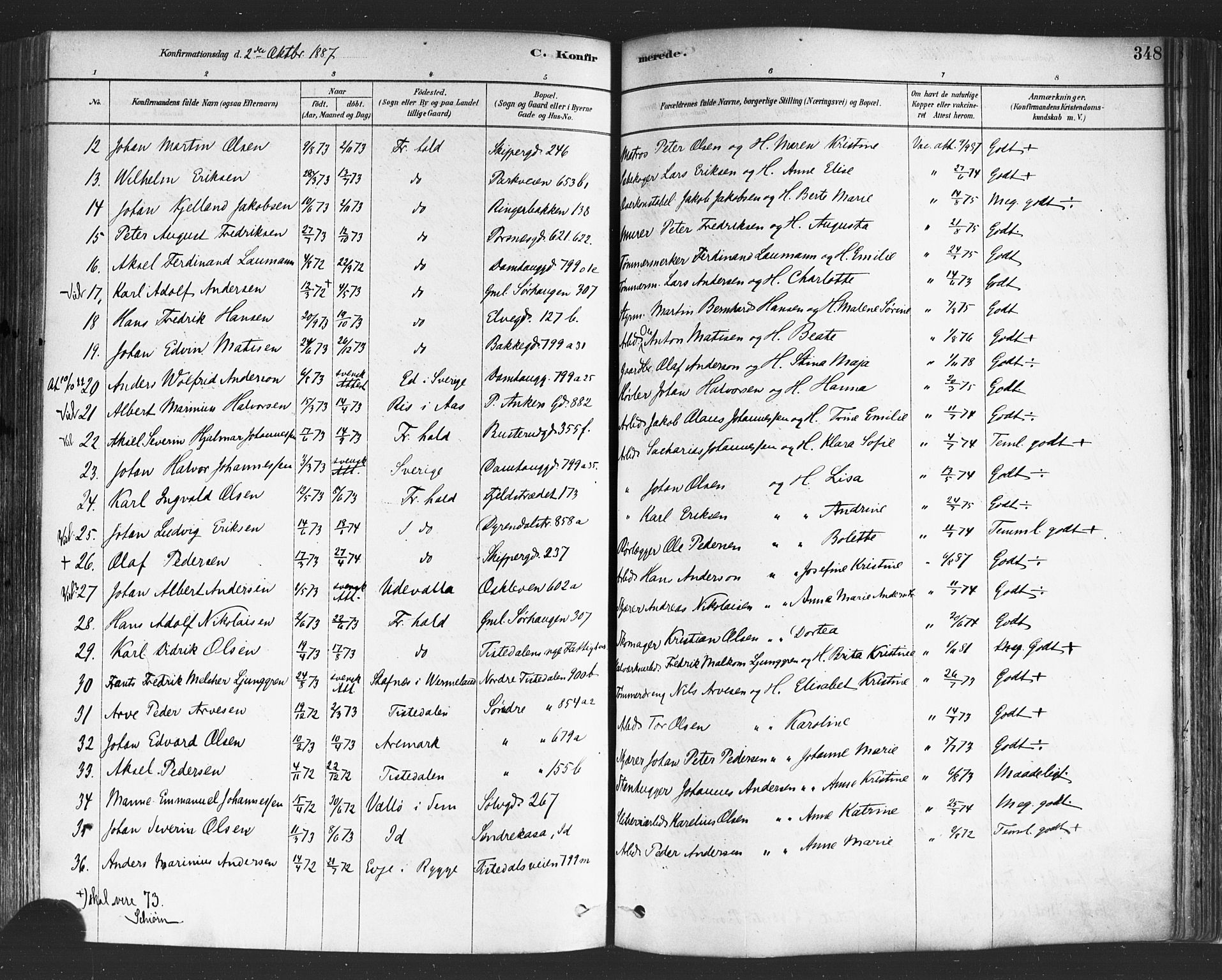 Halden prestekontor Kirkebøker, AV/SAO-A-10909/F/Fa/L0011: Ministerialbok nr. I 11, 1878-1889, s. 348