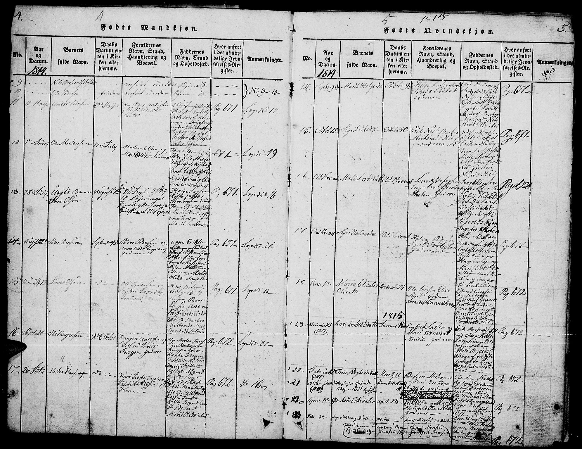 Tynset prestekontor, AV/SAH-PREST-058/H/Ha/Hab/L0001: Klokkerbok nr. 1, 1814-1859, s. 4-5