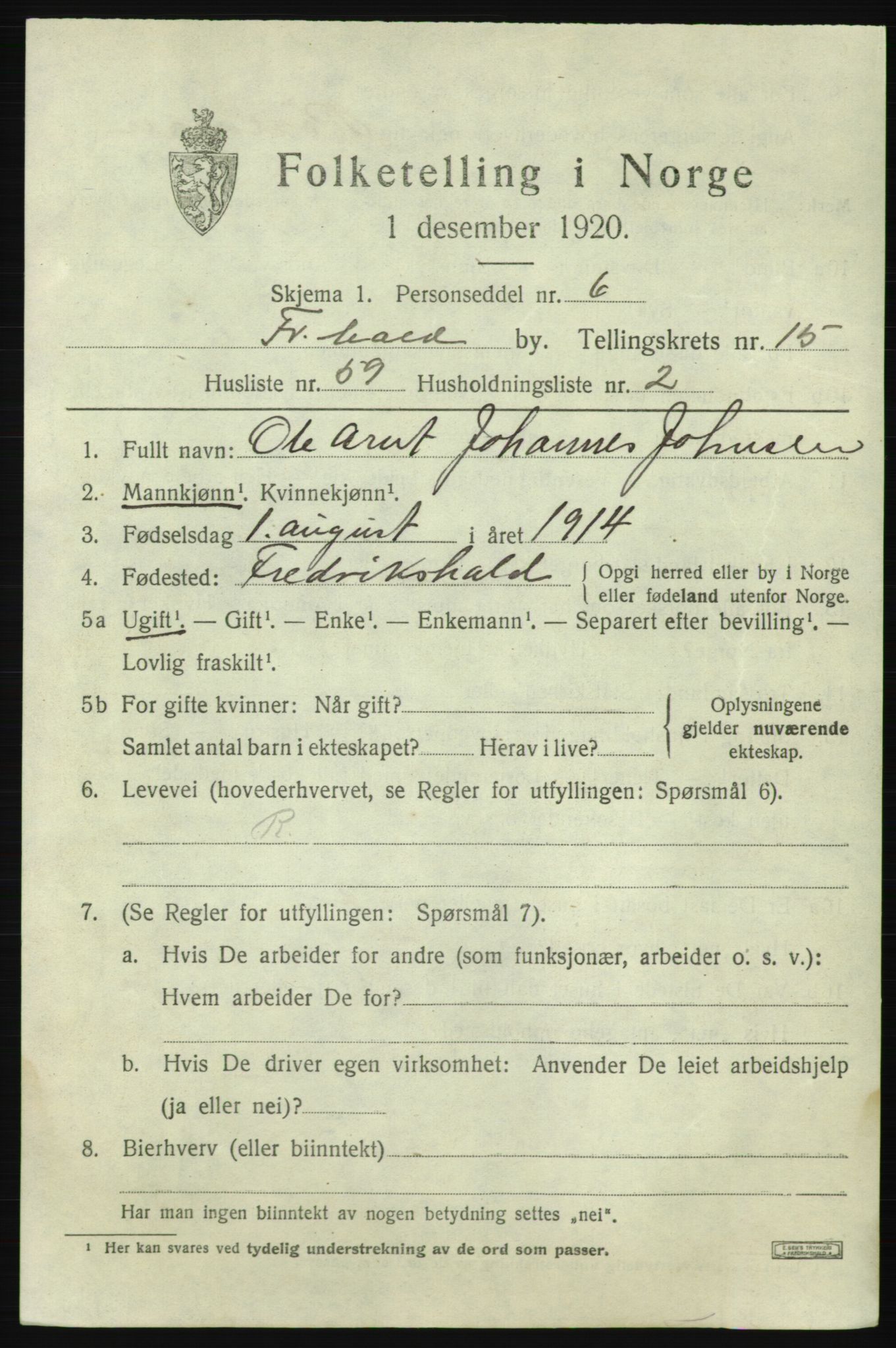 SAO, Folketelling 1920 for 0101 Fredrikshald kjøpstad, 1920, s. 24538