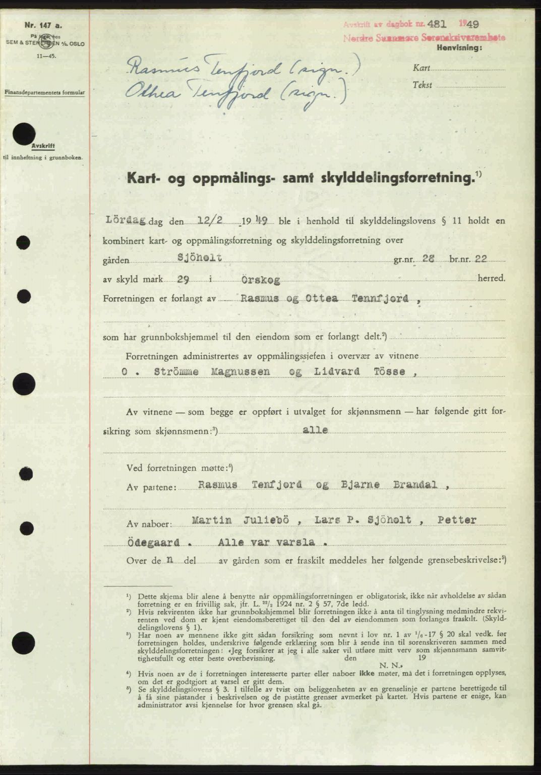 Nordre Sunnmøre sorenskriveri, SAT/A-0006/1/2/2C/2Ca: Pantebok nr. A30, 1949-1949, Dagboknr: 481/1949