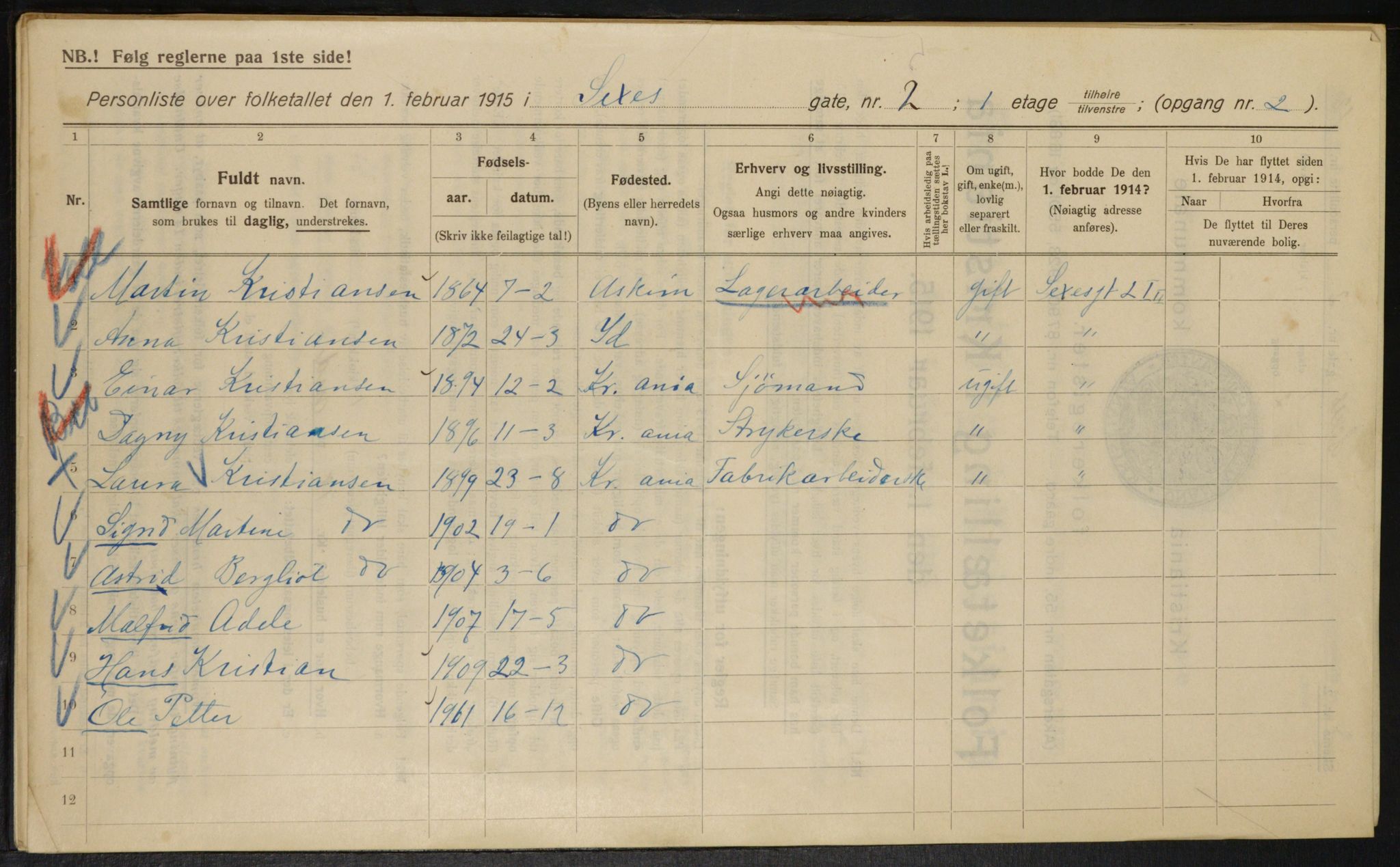 OBA, Kommunal folketelling 1.2.1915 for Kristiania, 1915, s. 94408