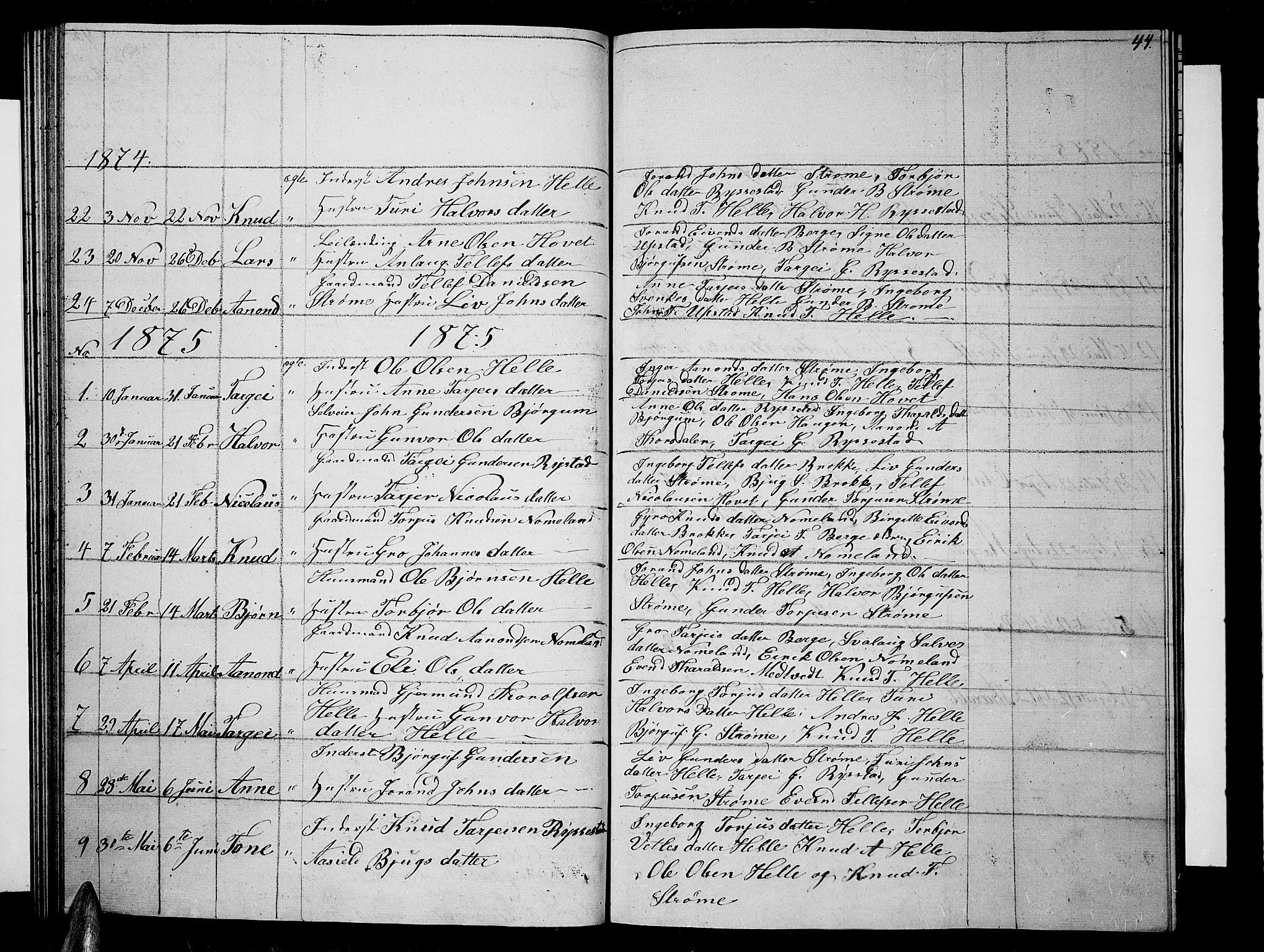 Valle sokneprestkontor, AV/SAK-1111-0044/F/Fb/Fbb/L0001: Klokkerbok nr. B 1, 1848-1875, s. 44