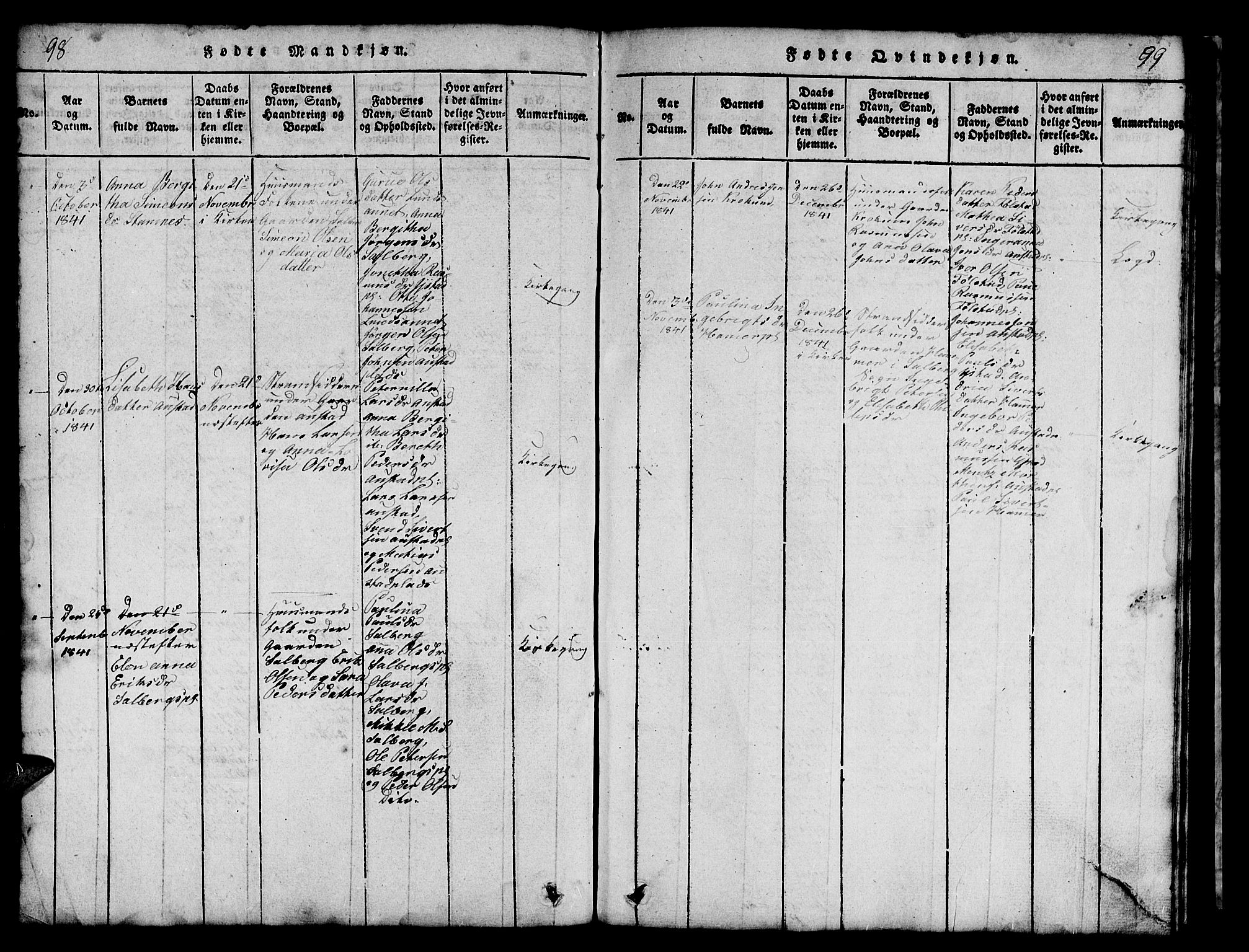 Ministerialprotokoller, klokkerbøker og fødselsregistre - Nord-Trøndelag, SAT/A-1458/731/L0310: Klokkerbok nr. 731C01, 1816-1874, s. 98-99