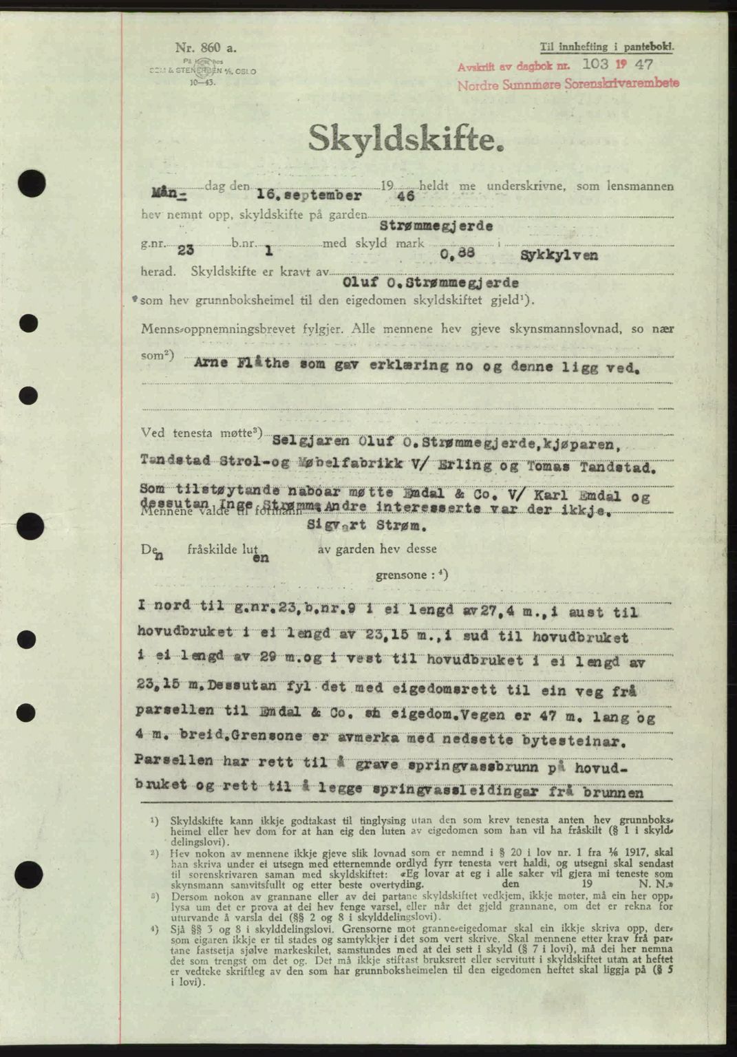 Nordre Sunnmøre sorenskriveri, AV/SAT-A-0006/1/2/2C/2Ca: Pantebok nr. A23, 1946-1947, Dagboknr: 103/1947