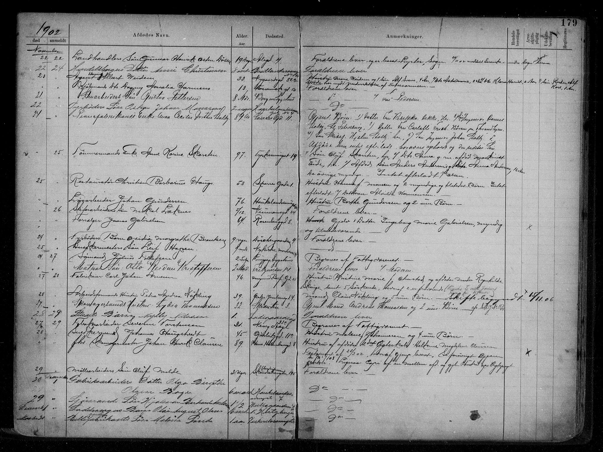 Byfogd og Byskriver i Bergen, AV/SAB-A-3401/06/06Na/L0007: Dødsfallsjournaler, 1898-1904, s. 178b-179a
