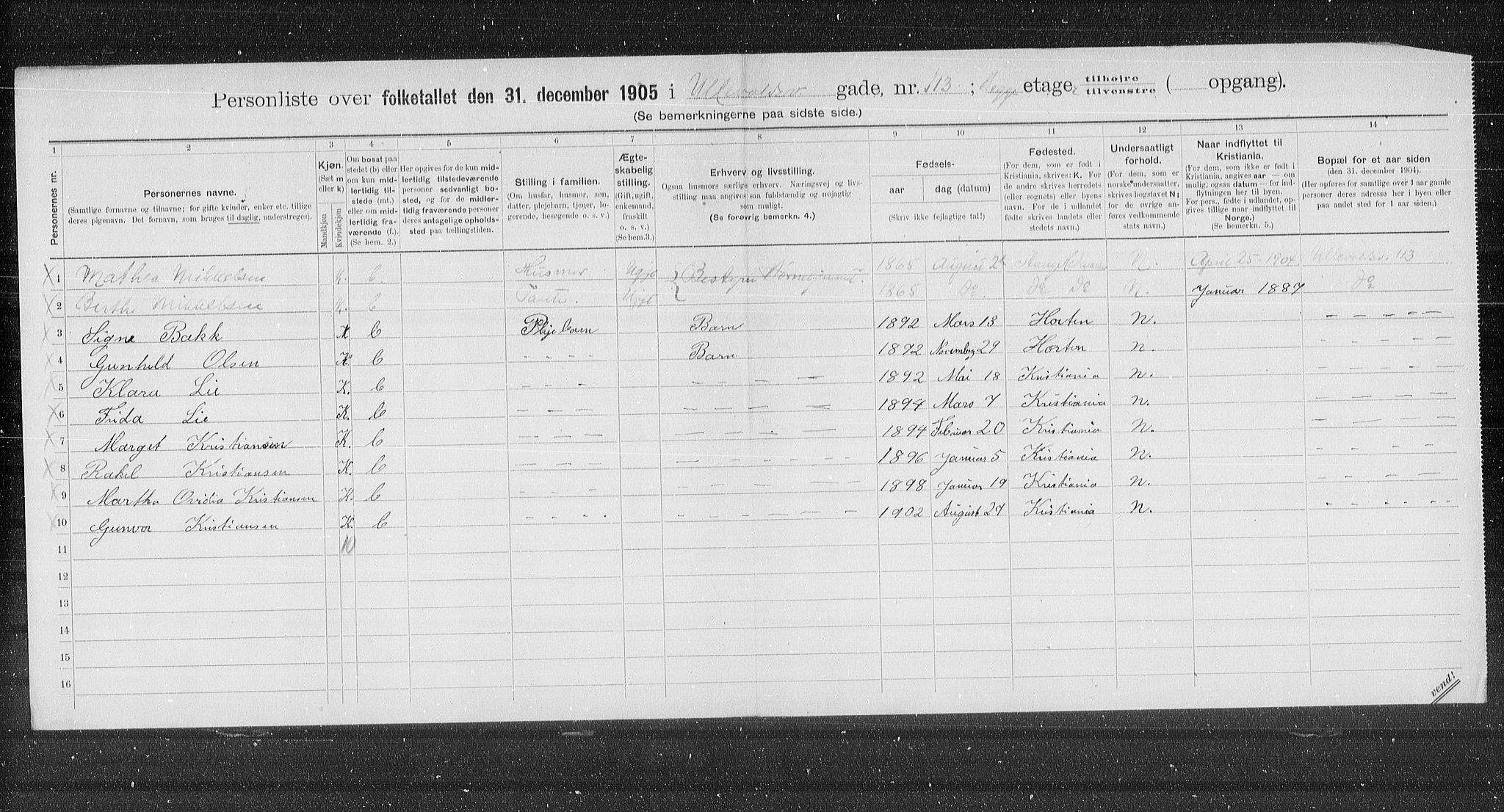 OBA, Kommunal folketelling 31.12.1905 for Kristiania kjøpstad, 1905, s. 62871
