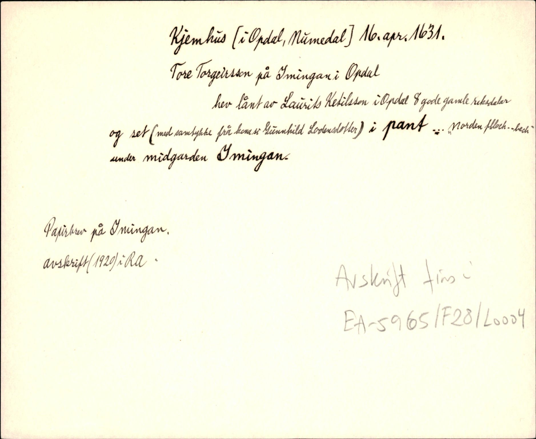 Riksarkivets diplomsamling, AV/RA-EA-5965/F35/F35d/L0003: Innlånte diplomer, seddelregister, 1621-1642, s. 311