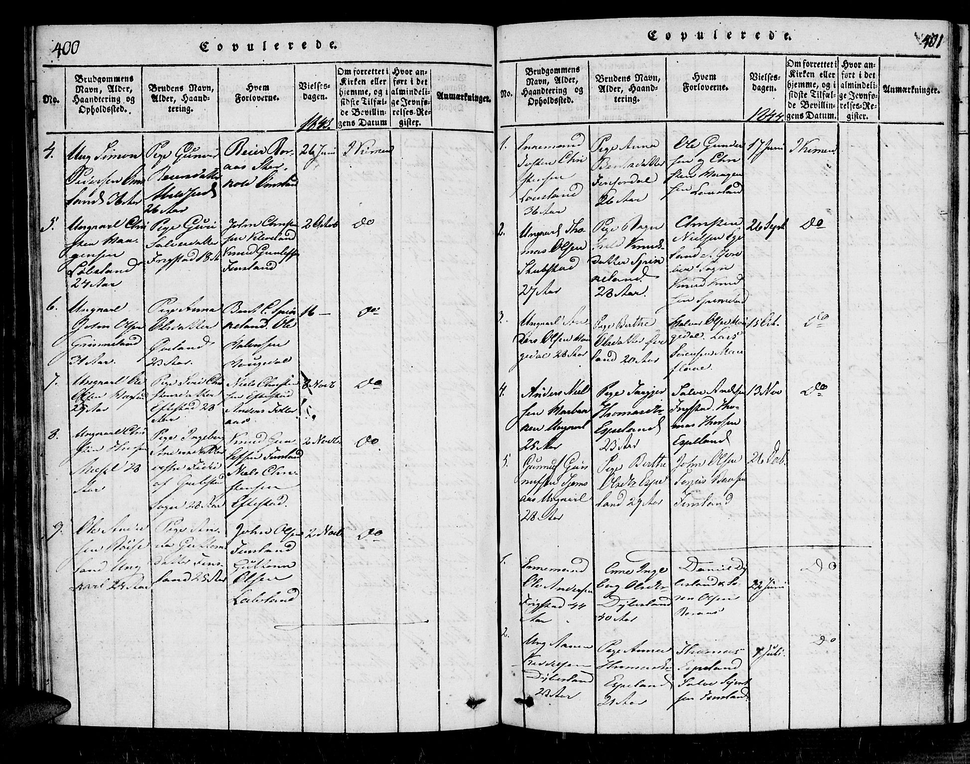 Bjelland sokneprestkontor, SAK/1111-0005/F/Fa/Fab/L0002: Ministerialbok nr. A 2, 1816-1869, s. 400-401