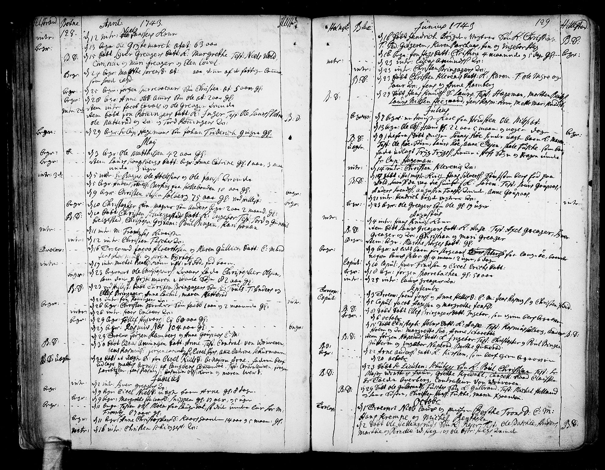 Botne kirkebøker, AV/SAKO-A-340/F/Fa/L0001a: Ministerialbok nr. I 1A, 1707-1778, s. 128-129