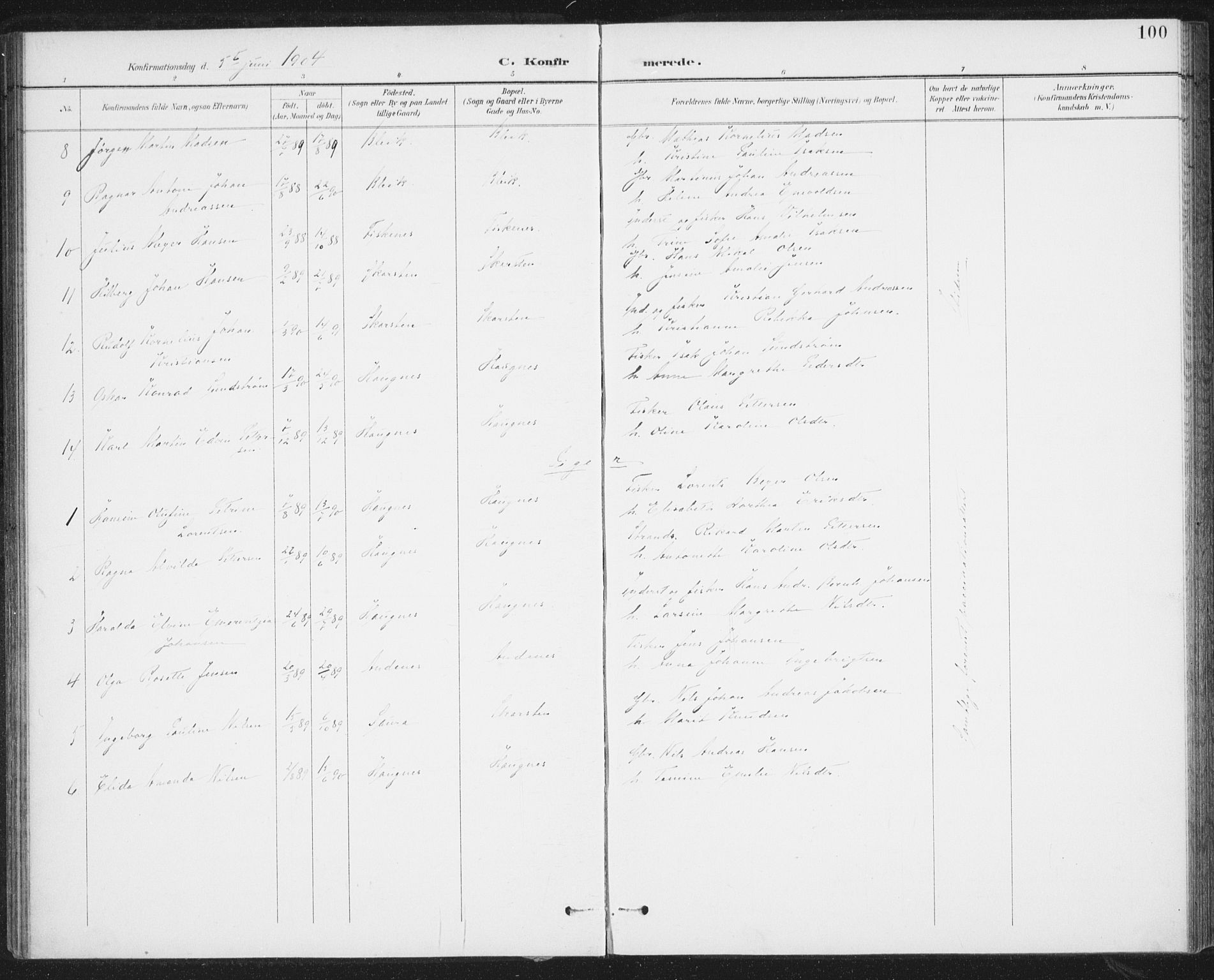 Ministerialprotokoller, klokkerbøker og fødselsregistre - Nordland, SAT/A-1459/899/L1437: Ministerialbok nr. 899A05, 1897-1908, s. 100
