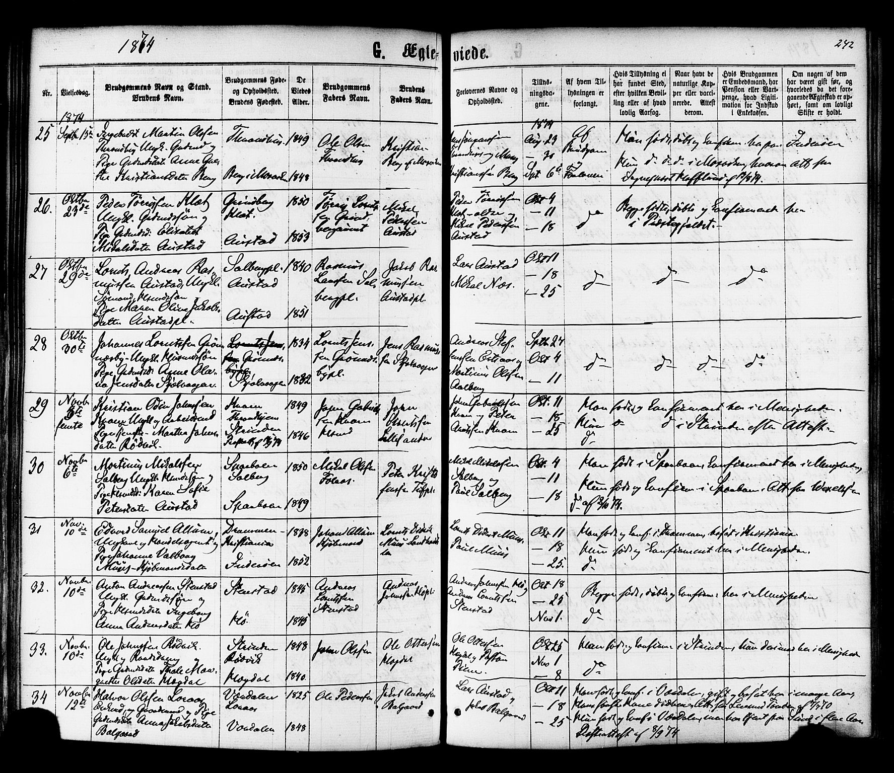 Ministerialprotokoller, klokkerbøker og fødselsregistre - Nord-Trøndelag, AV/SAT-A-1458/730/L0284: Ministerialbok nr. 730A09, 1866-1878, s. 242