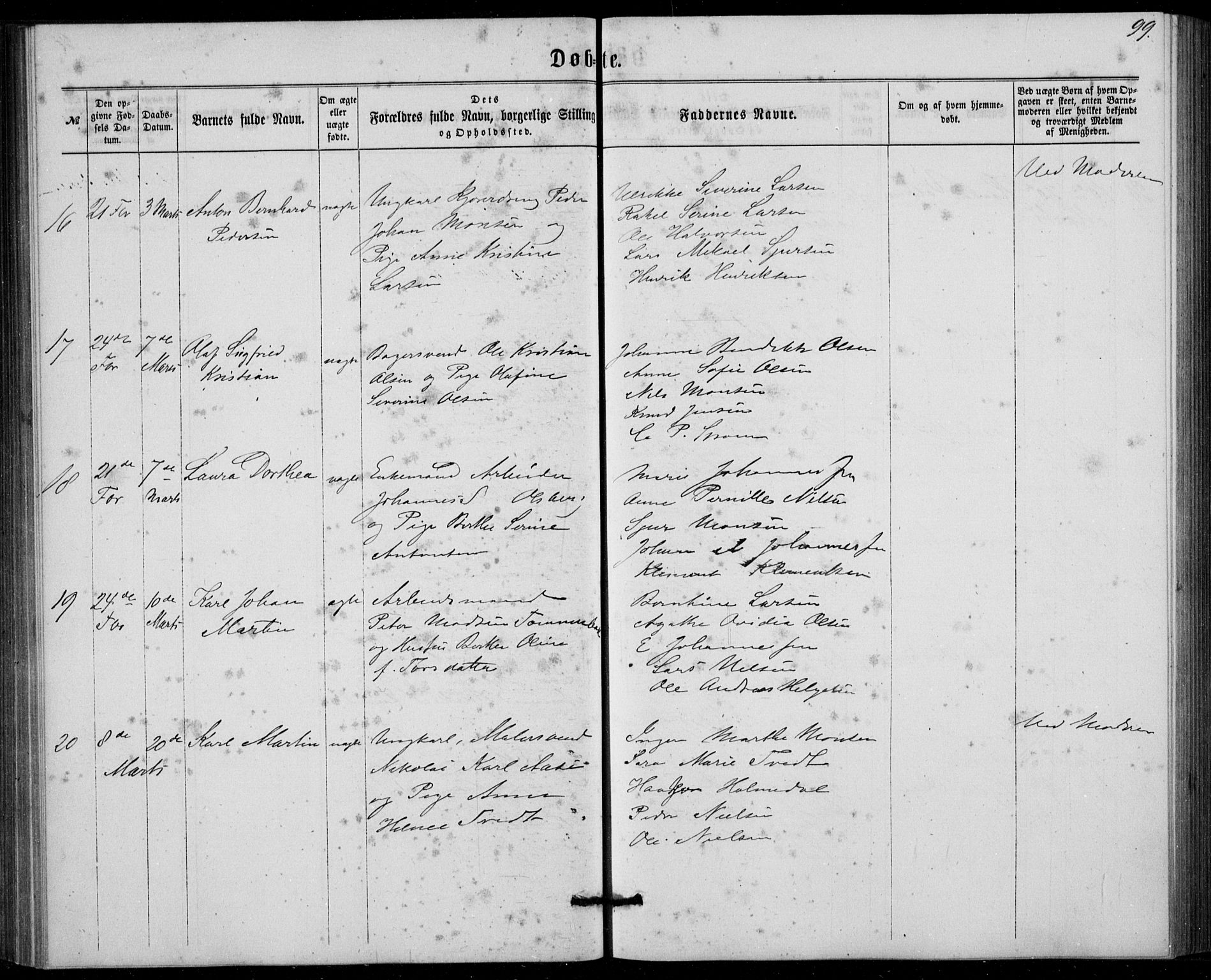 Fødselsstiftelsens sokneprestembete, ført av overlegen*, SAB/-: Ministerialbok nr. A 1, 1863-1883, s. 99