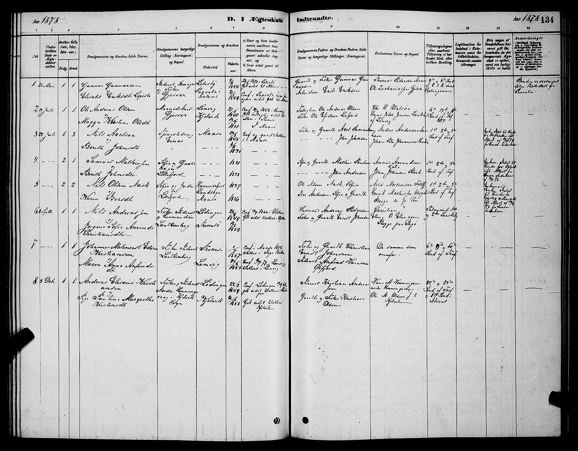 Måsøy sokneprestkontor, AV/SATØ-S-1348/H/Hb/L0002klokker: Klokkerbok nr. 2, 1876-1888, s. 134