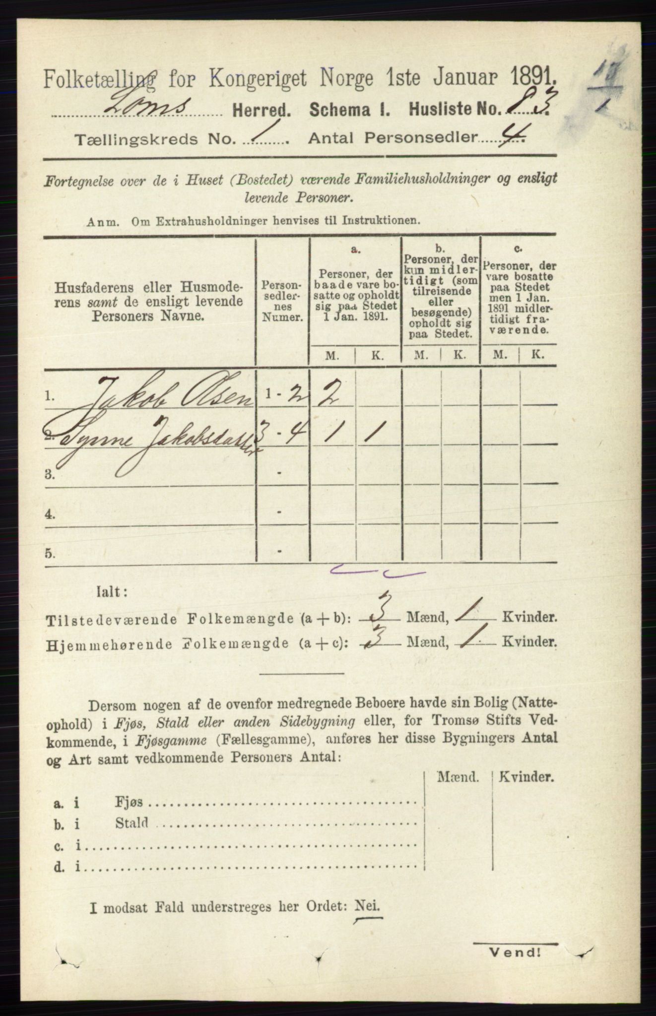 RA, Folketelling 1891 for 0514 Lom herred, 1891, s. 104