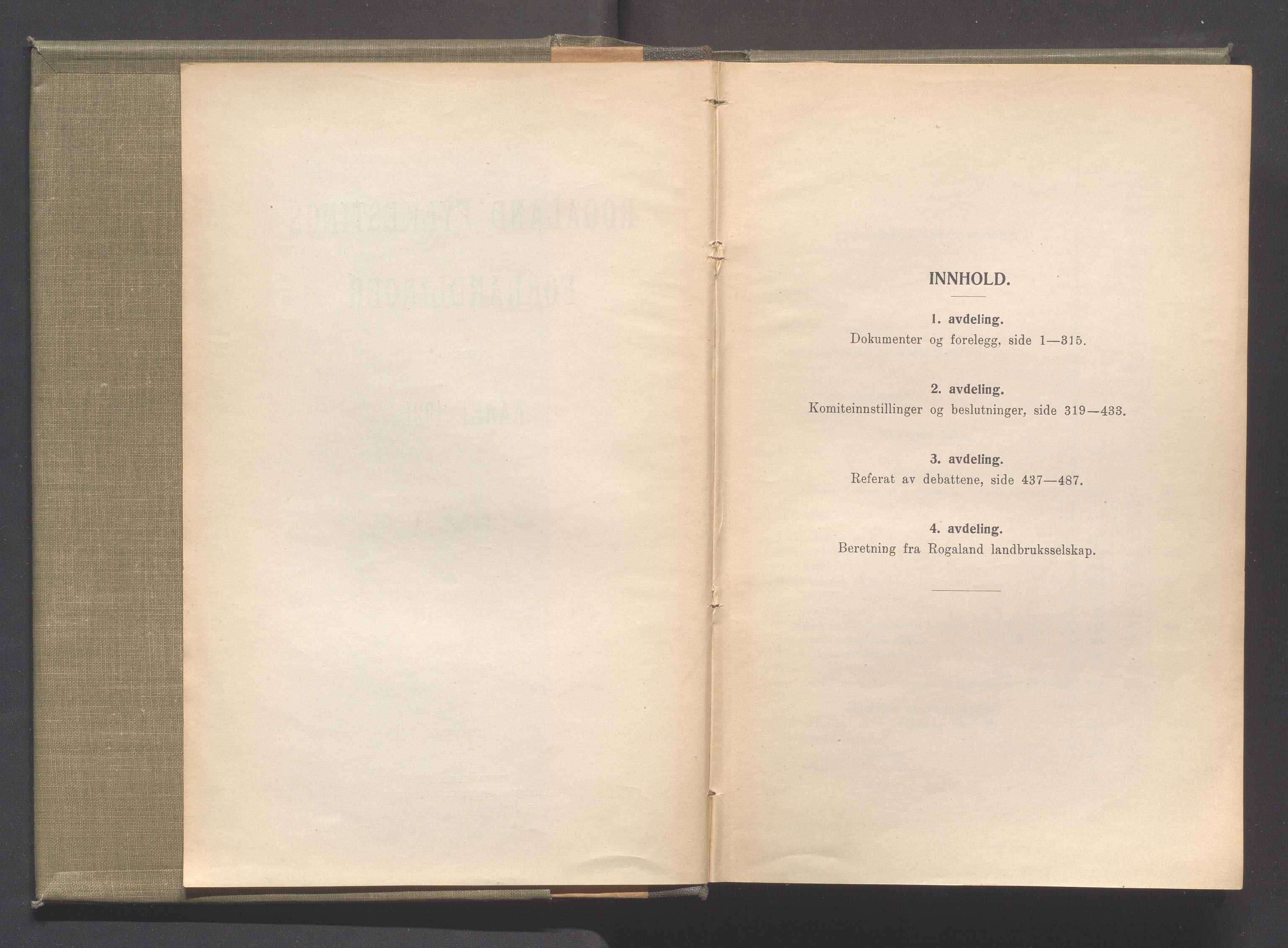 Rogaland fylkeskommune - Fylkesrådmannen , IKAR/A-900/A/Aa/Aaa/L0040: Møtebok , 1921, s. I-II