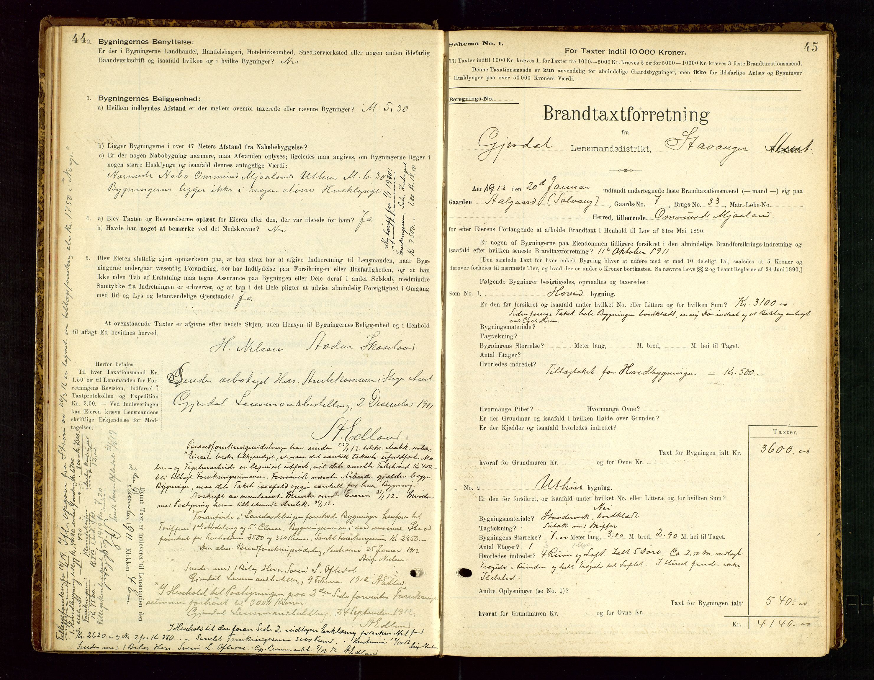 Gjesdal lensmannskontor, SAST/A-100441/Go/L0007: Branntakstskjemaprotokoll, 1894-1937, s. 44-45