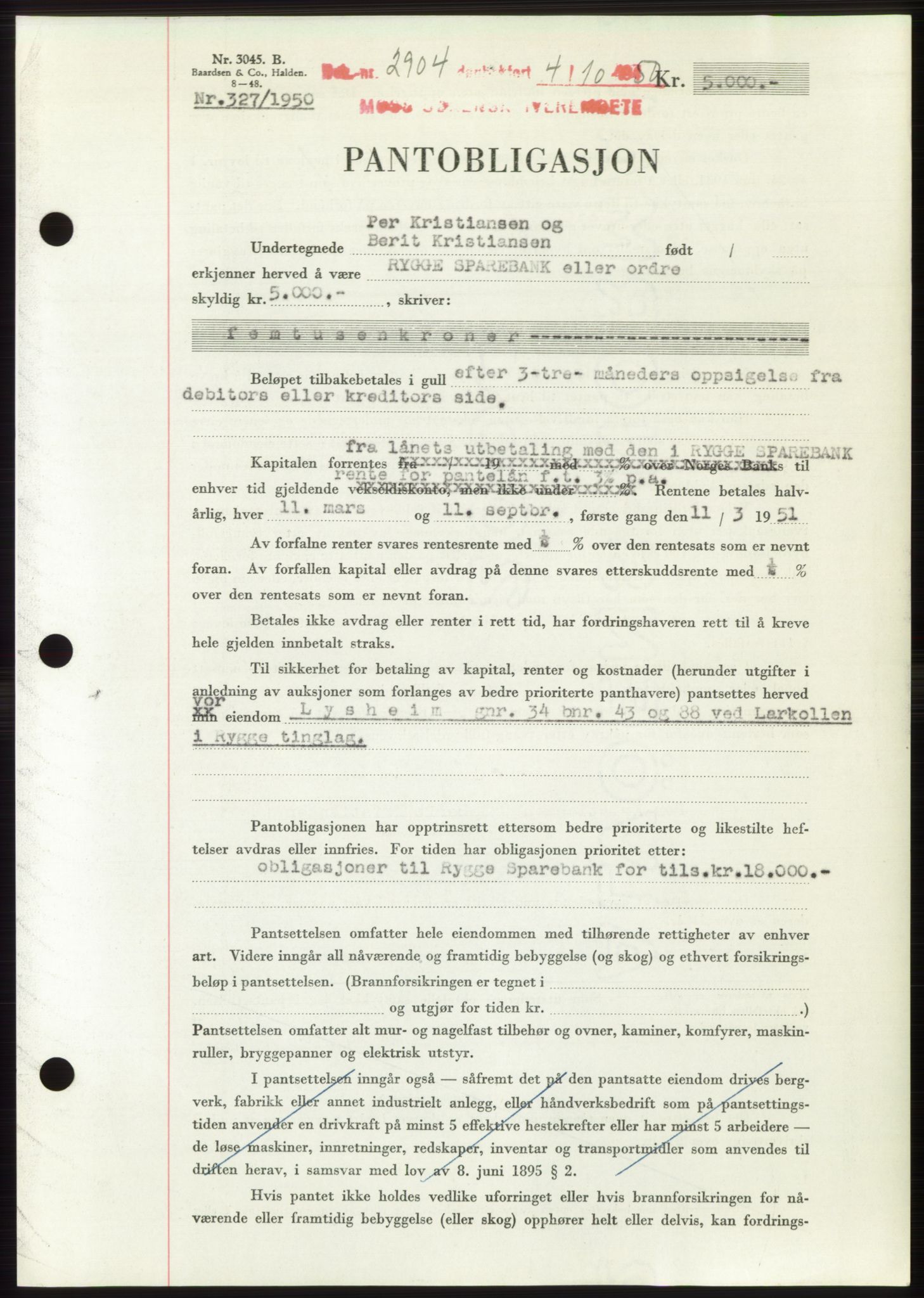 Moss sorenskriveri, SAO/A-10168: Pantebok nr. B25, 1950-1950, Dagboknr: 2904/1950
