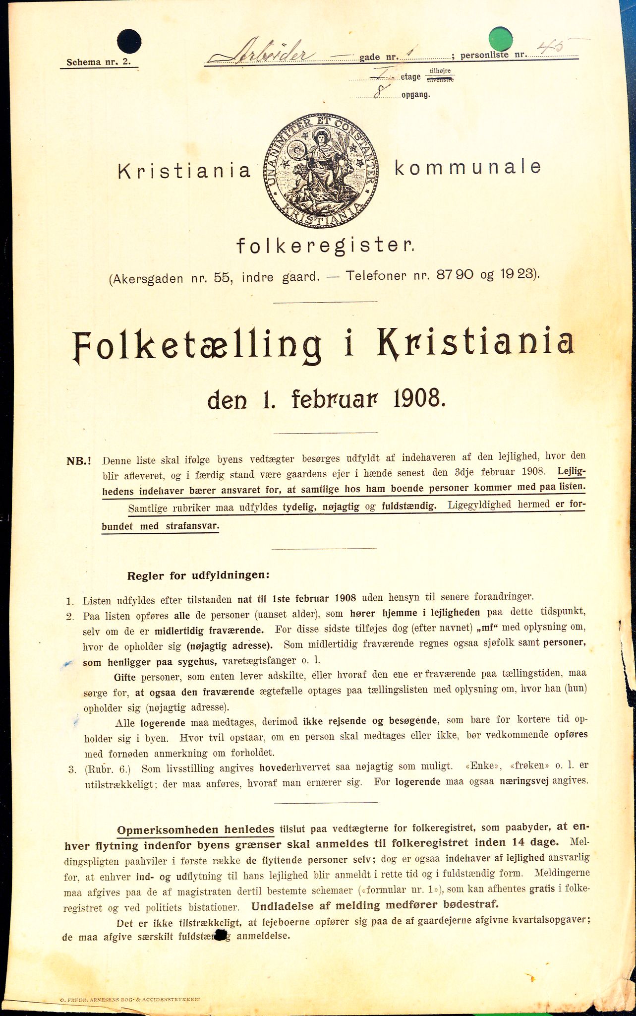 OBA, Kommunal folketelling 1.2.1908 for Kristiania kjøpstad, 1908, s. 1637