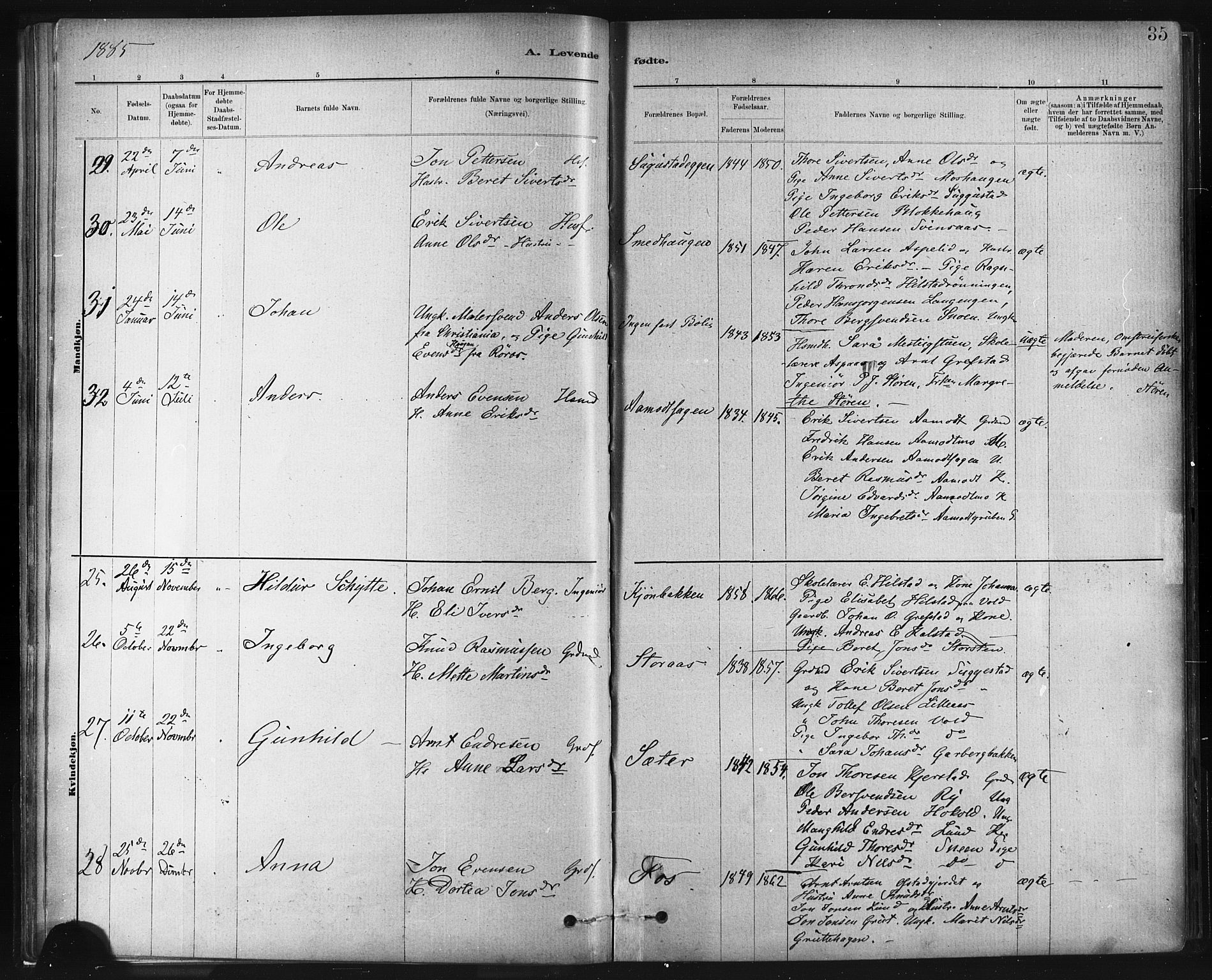 Ministerialprotokoller, klokkerbøker og fødselsregistre - Sør-Trøndelag, SAT/A-1456/672/L0857: Ministerialbok nr. 672A09, 1882-1893, s. 35