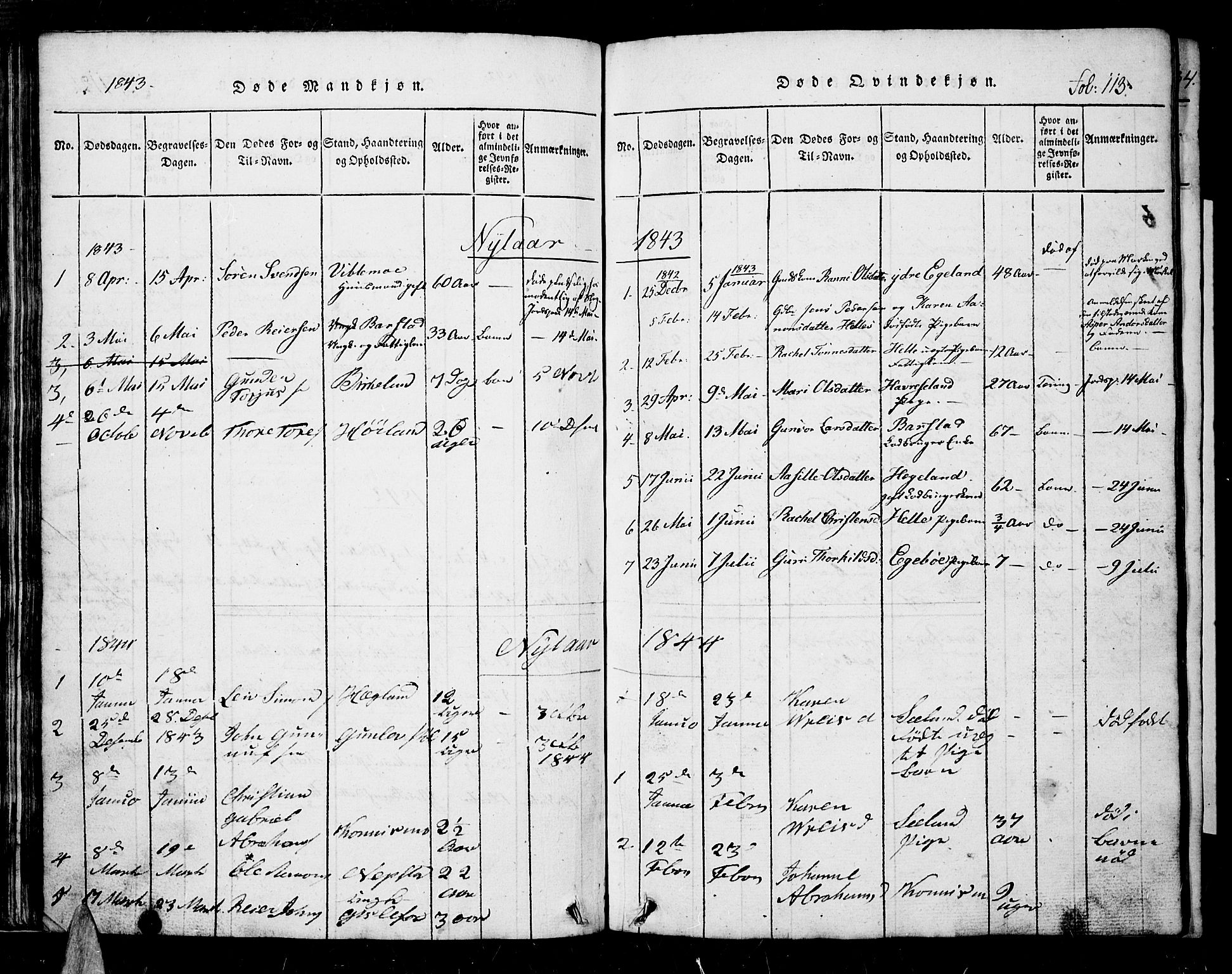 Nord-Audnedal sokneprestkontor, AV/SAK-1111-0032/F/Fb/Fba/L0001: Klokkerbok nr. B 1, 1815-1856, s. 113