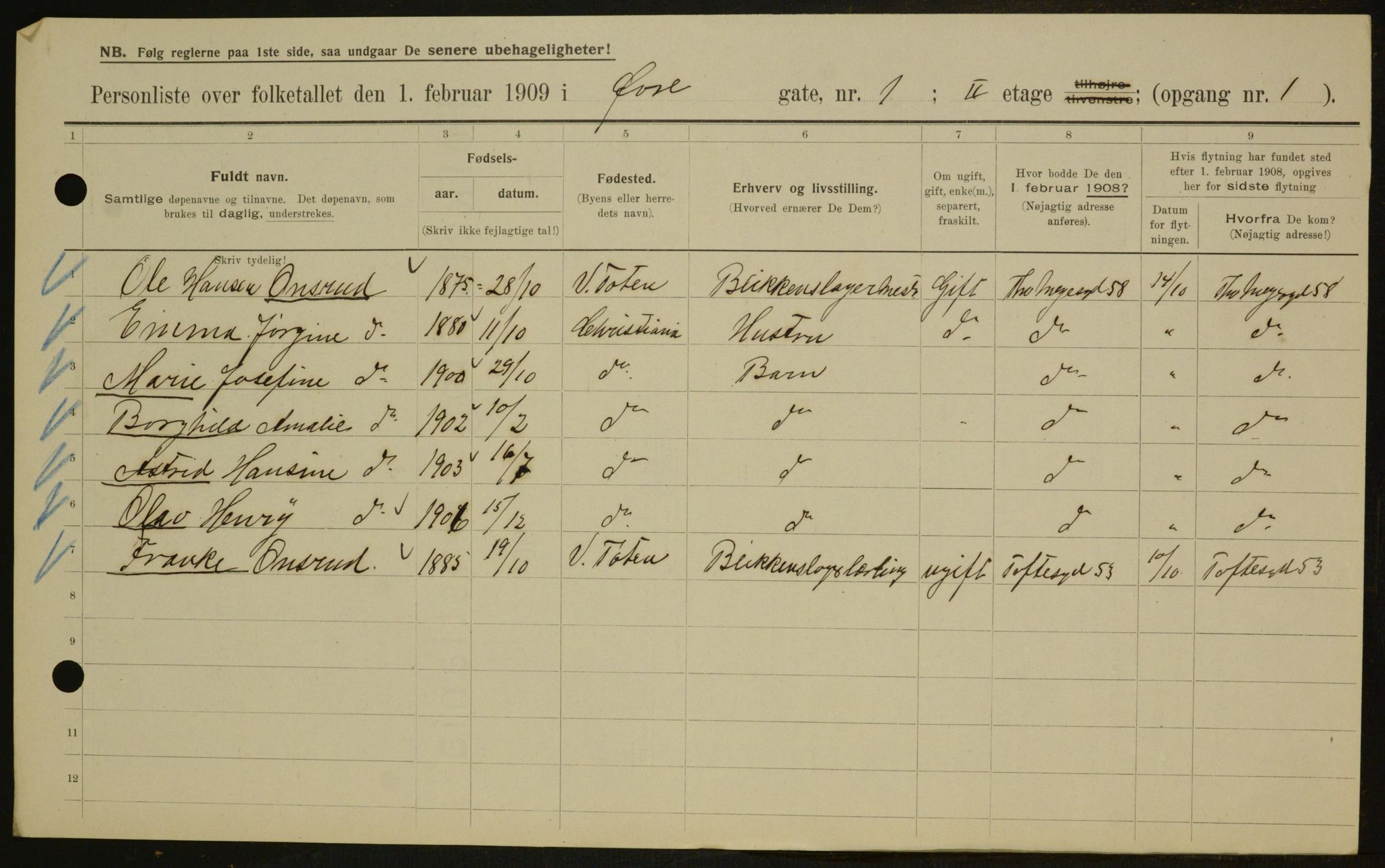 OBA, Kommunal folketelling 1.2.1909 for Kristiania kjøpstad, 1909, s. 117745