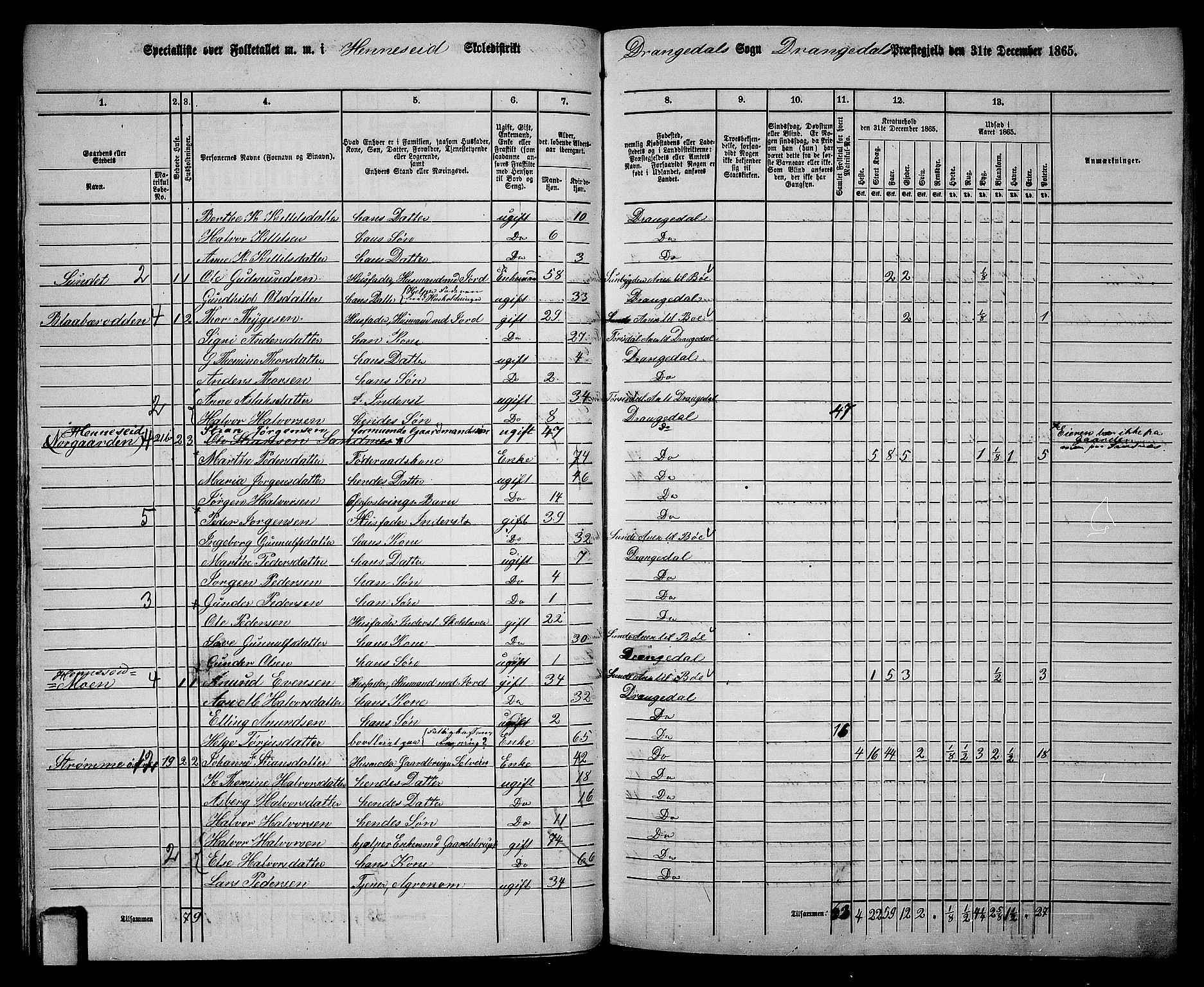 RA, Folketelling 1865 for 0817P Drangedal prestegjeld, 1865, s. 44